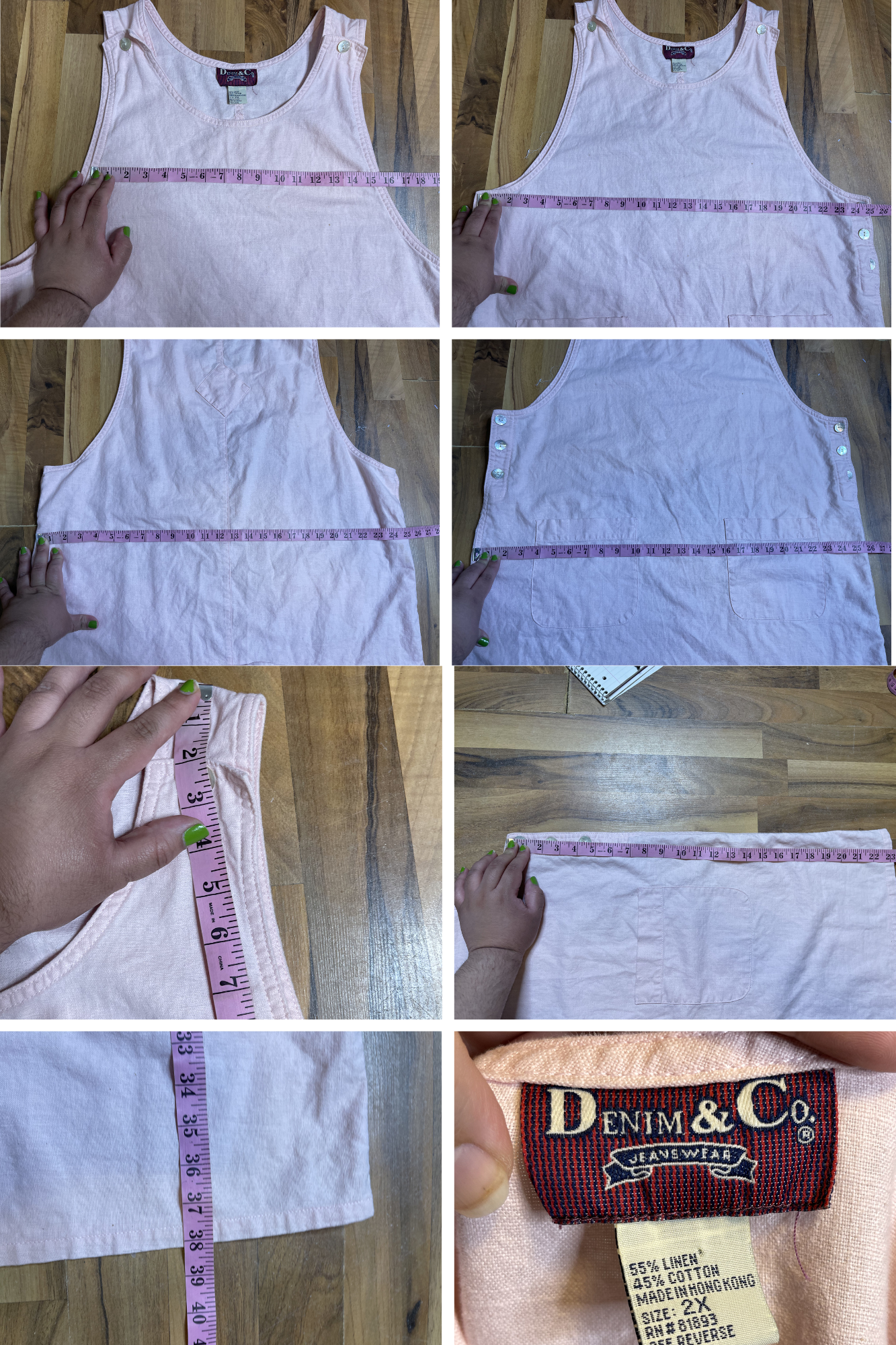 Vintage Plus Size Baby Pink Linen Blend Overall Dress Sz 2X