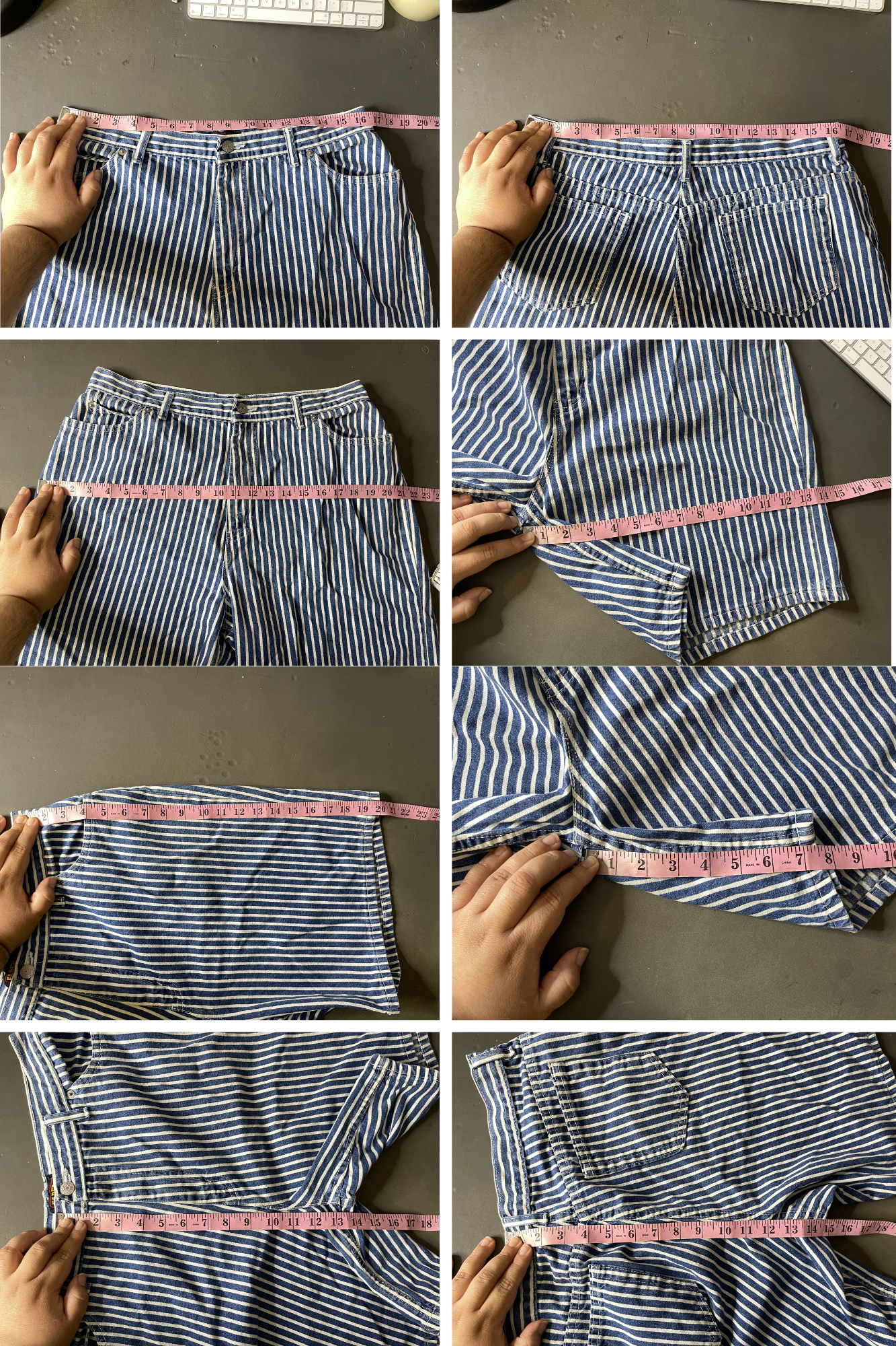 Vintage Blue & White Striped High Waisted Shorts Sz 18 33in