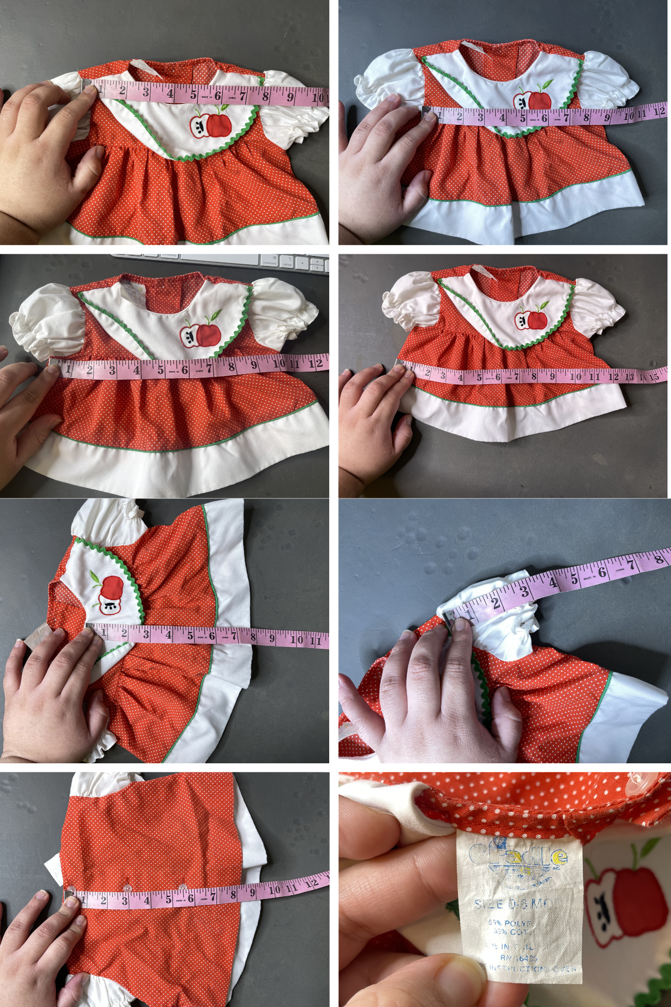 Vintage Red Polka Dot Apple Baby Dress + Bloomers 2pc Set Sz 0-6M