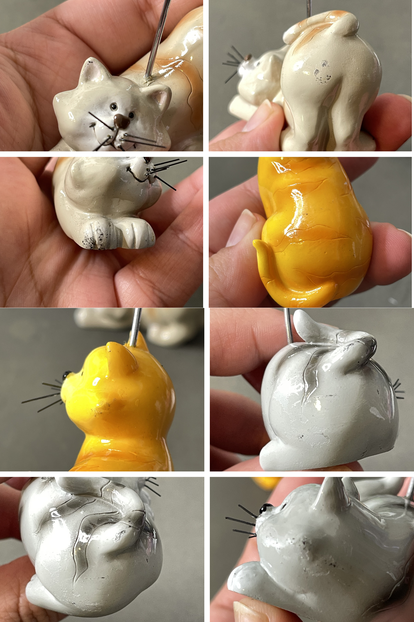 2000s Deadstock 3pc Cat Ceramic Photo Holders