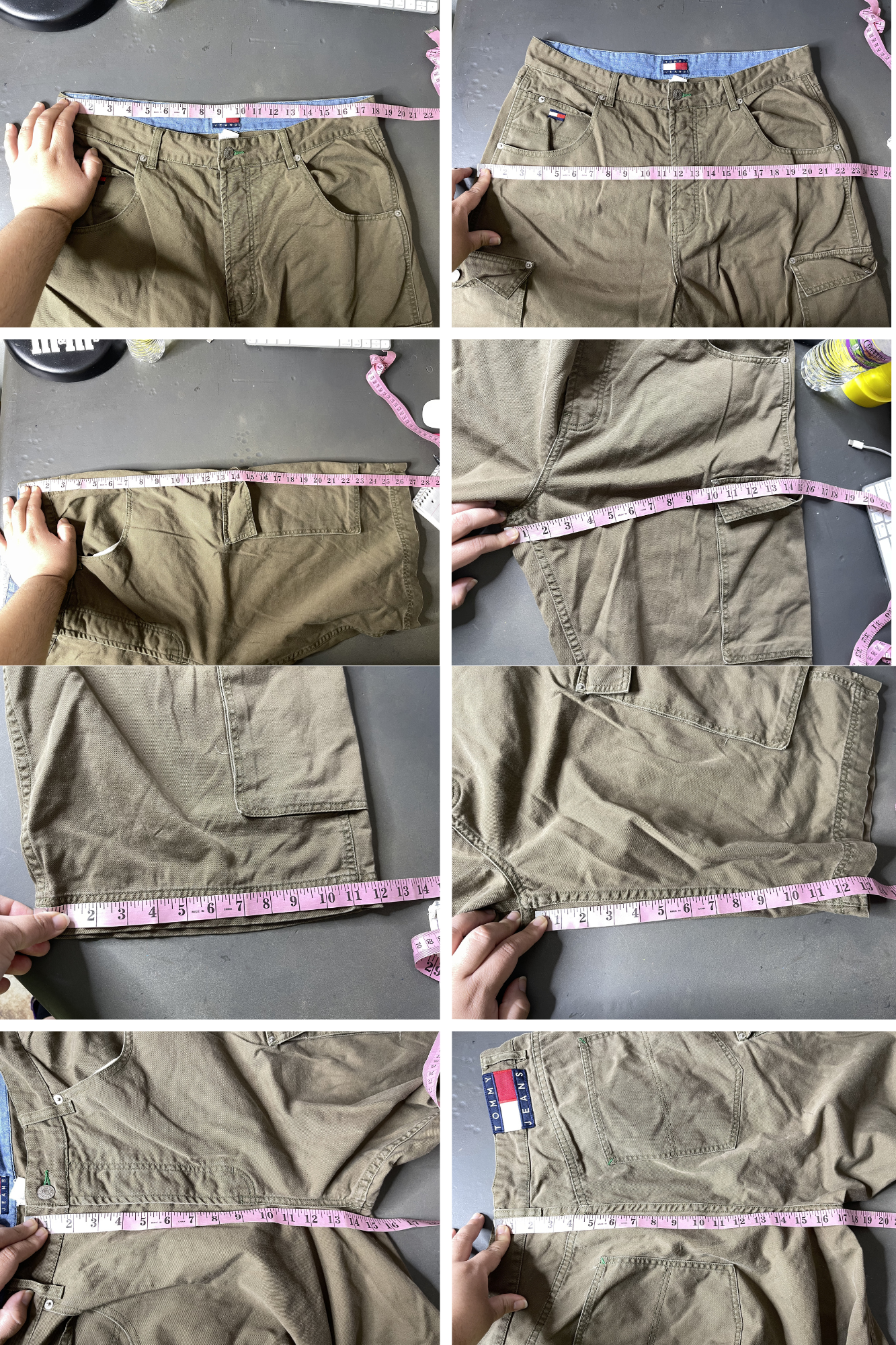 Vintage 2000s Tommy Jeans Khaki Green Cargo Shorts Sz 36