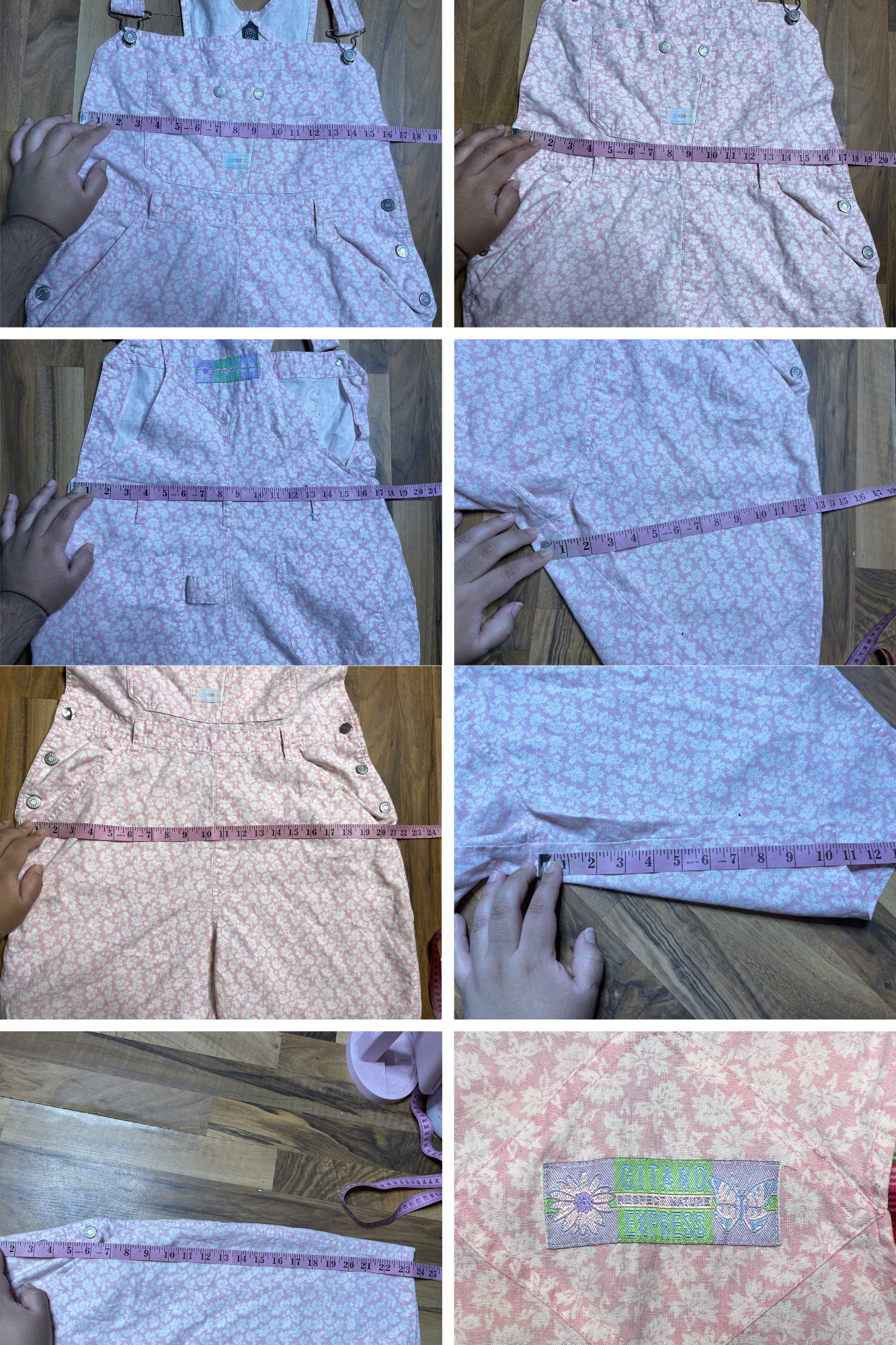 Vintage Baby Pink Flower Print Overalls Sz L