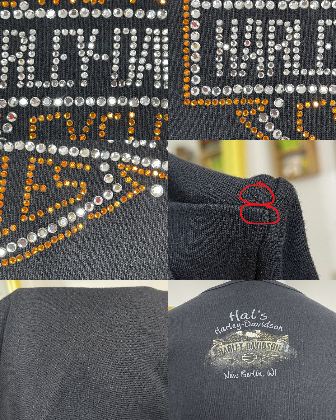 2000s Black Harley Davidson Bedazzled Fitted Tee Sz 2XL