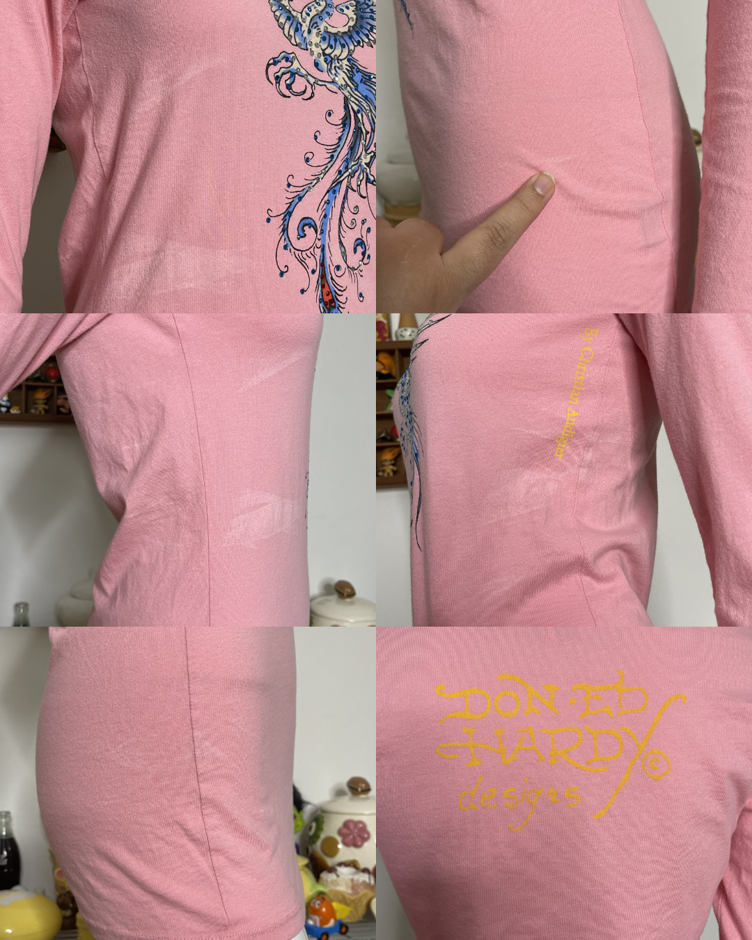2000s Pink Ed Hardy Phoenix Bedazzled Long Sleeve Sz M