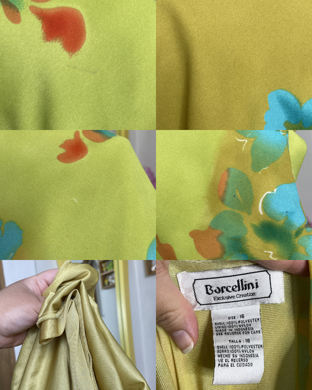 Vintage 90s Green Flower Print Maxi Dress Sz 16