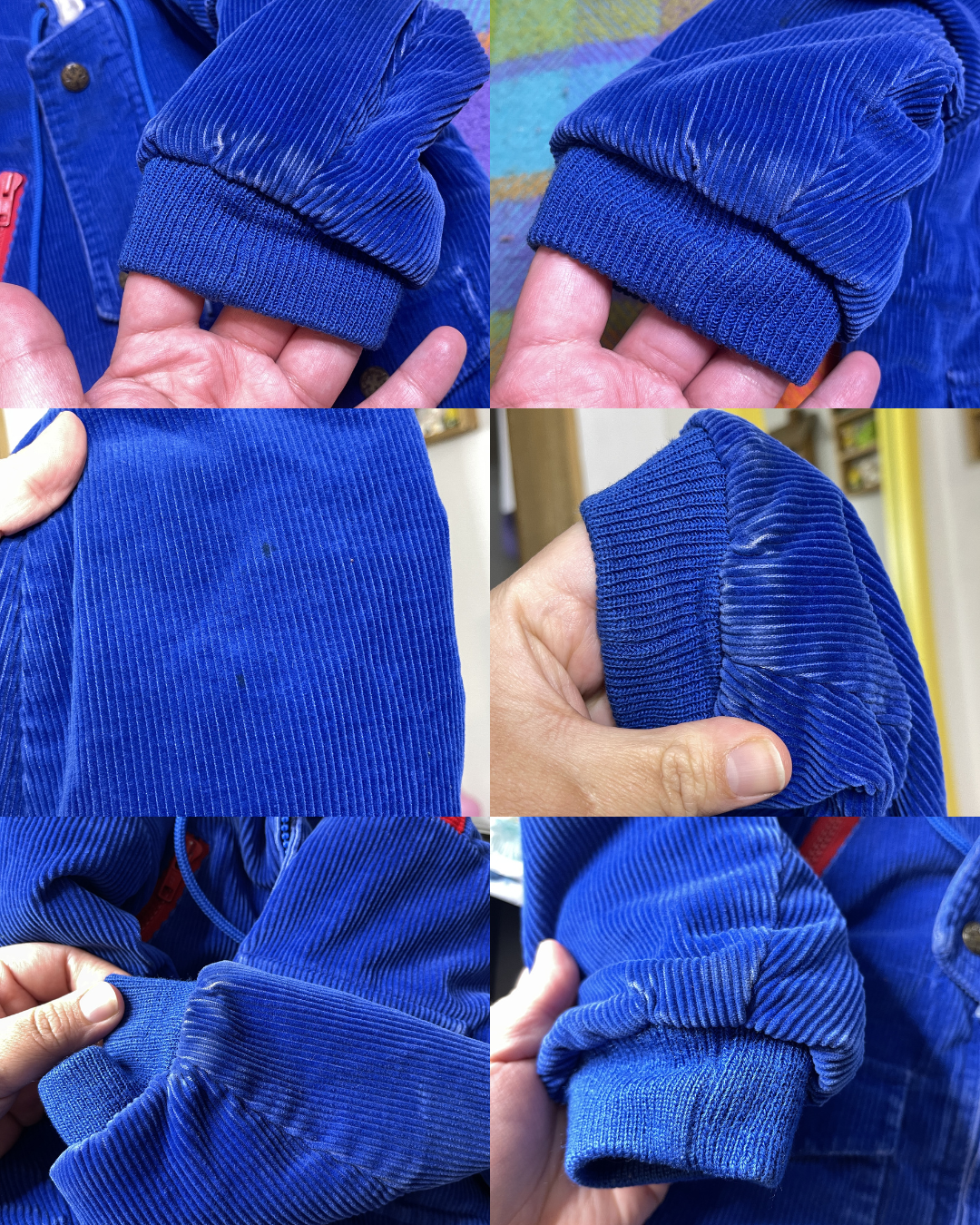 Vintage Oshkosh B'Gosh Blue Red Corduroy Sherpa Lined Hooded Kids Jacket Size 2T