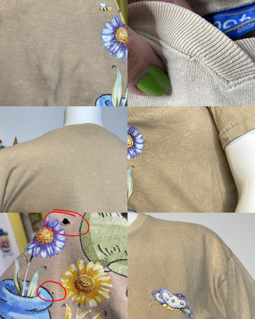 Vintage Winnie The Pooh Spring Garden FLAWED Graphic V-Neck Tee Sz L