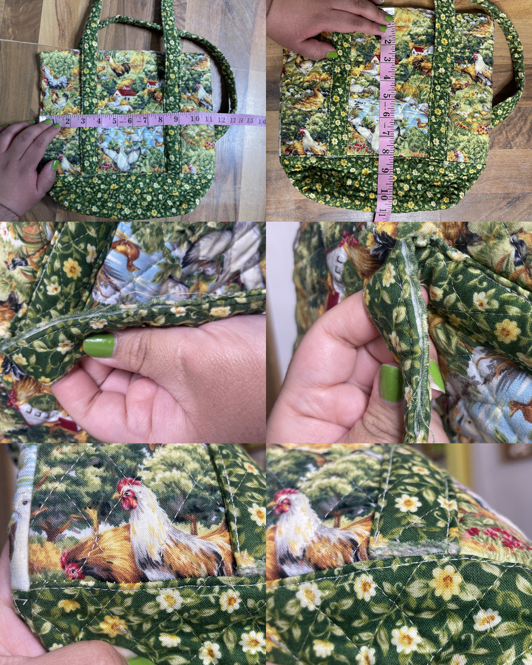 Handmade Quilted Chicken Floral Farm Shoulder Bag