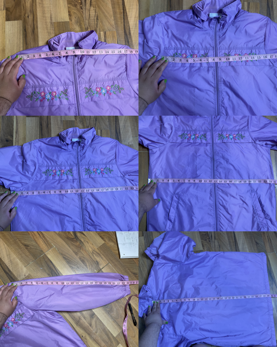 2000s Lilac Purple Flower Embroidered Oversized Windbreaker Jacket Sz L