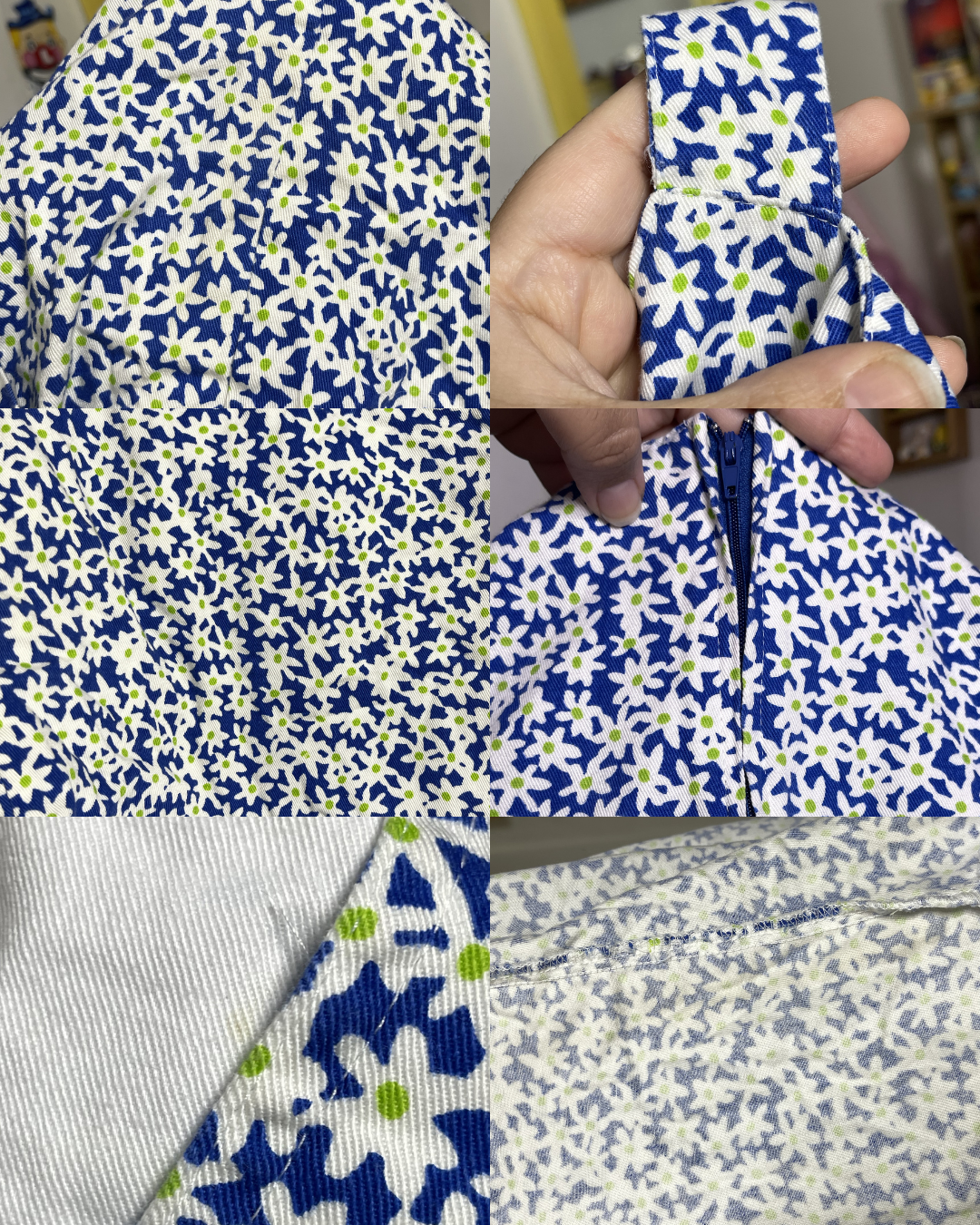 Vintage Blue Flower Print Baggy Style Overalls Sz M/L