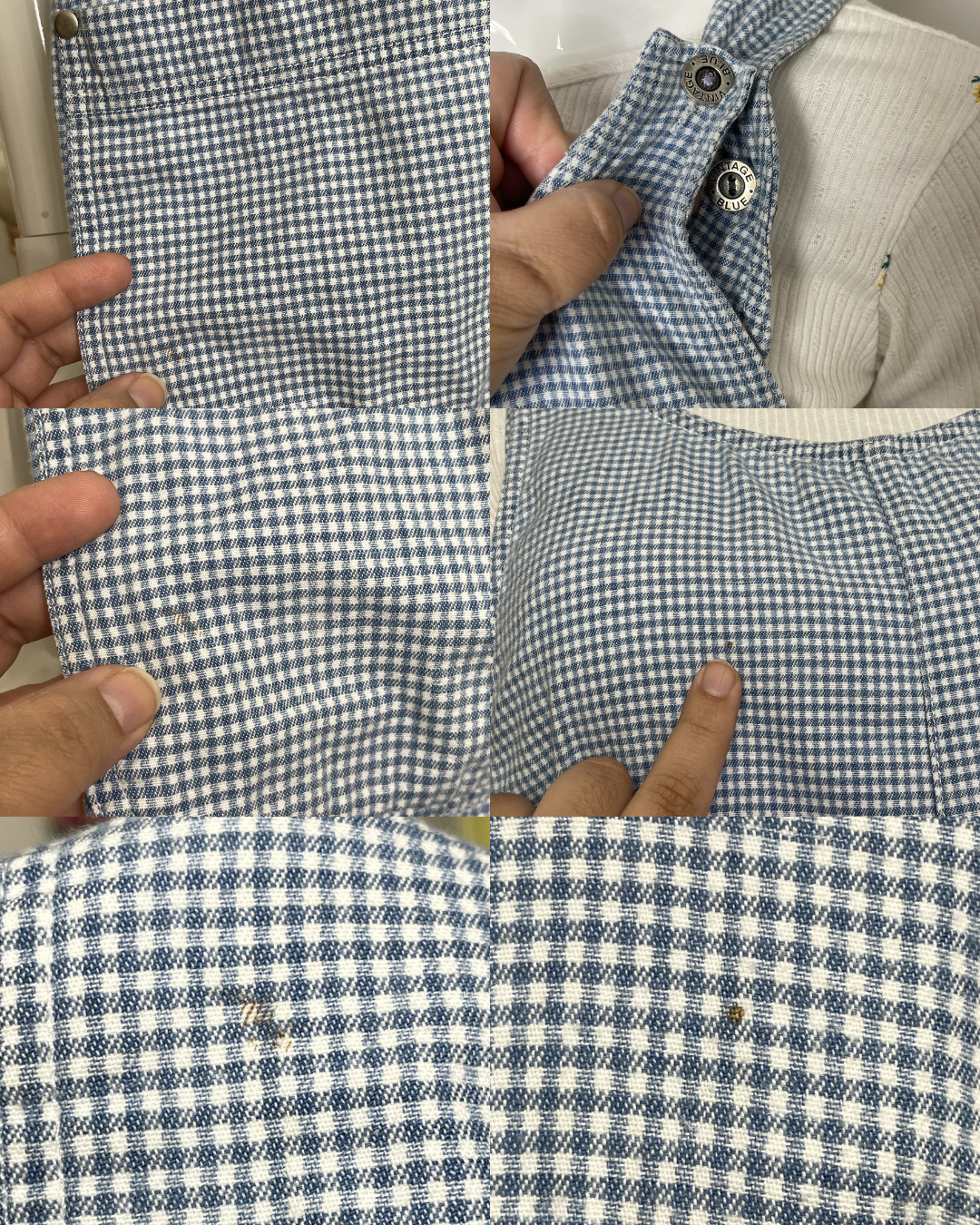 Vintage Light Blue Gingham Oversized Romper Overalls Sz S/M