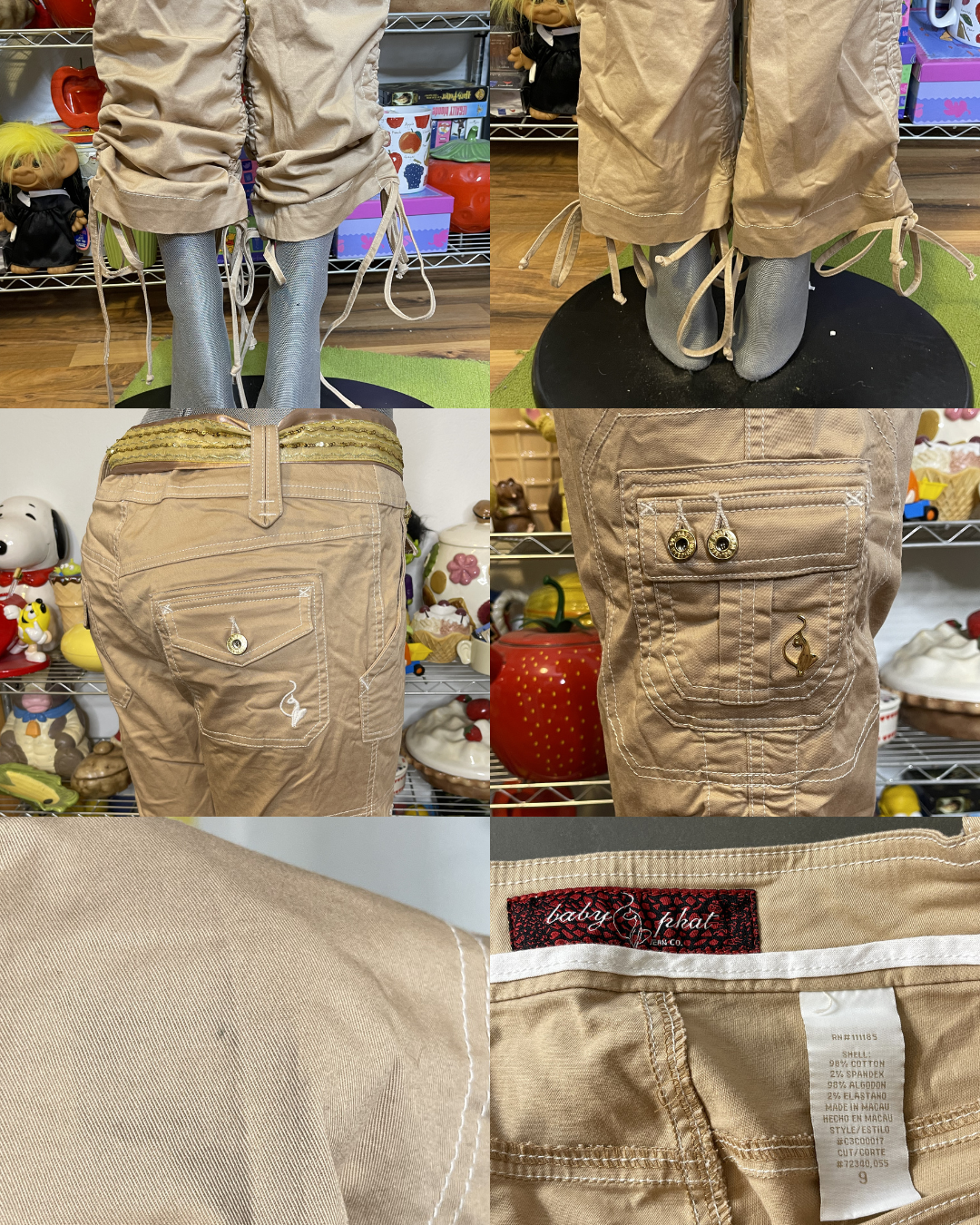 2000s Tan Mid Rise Baby Phat Cargo Pants Sz 9