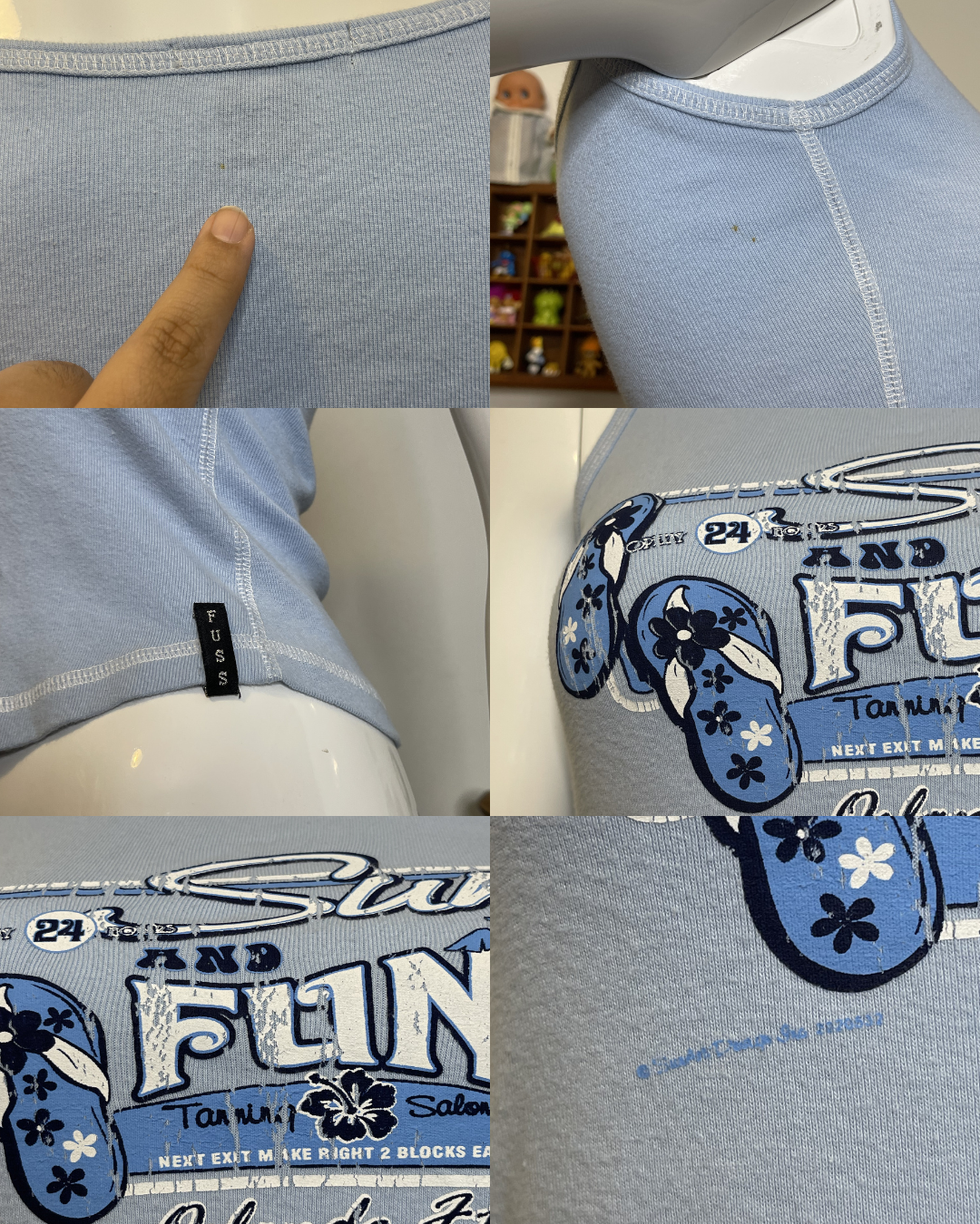 2000s Baby Blue Sun & Fun FL Cropped Tank Top Sz XS/S