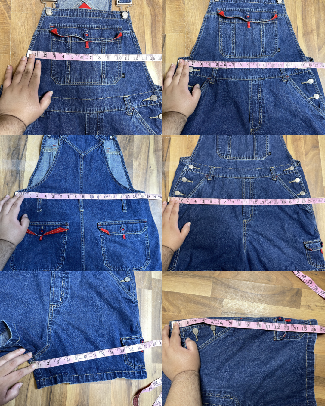 2000s Red Contrast Dark Wash Denim Overalls Sz M/L