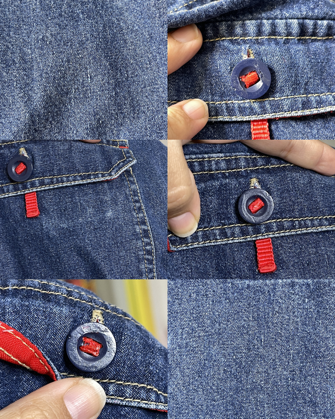 2000s Red Contrast Dark Wash Denim Overalls Sz M/L