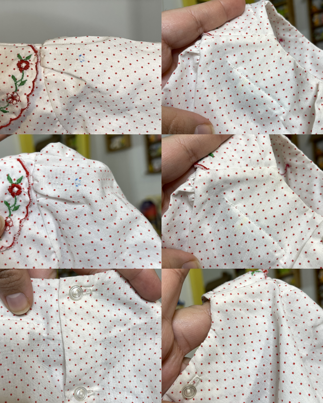 Vintage White & Red Polka Dot Flower Baby Dress / Top Sz 0-3M