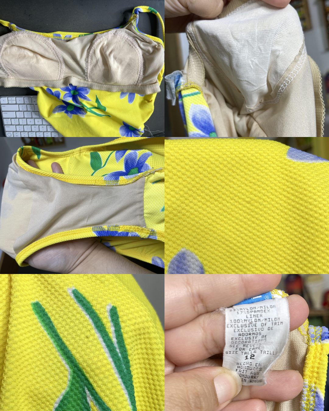 Vintage Floral Yellow One Piece Swimsuit Sz S/M
