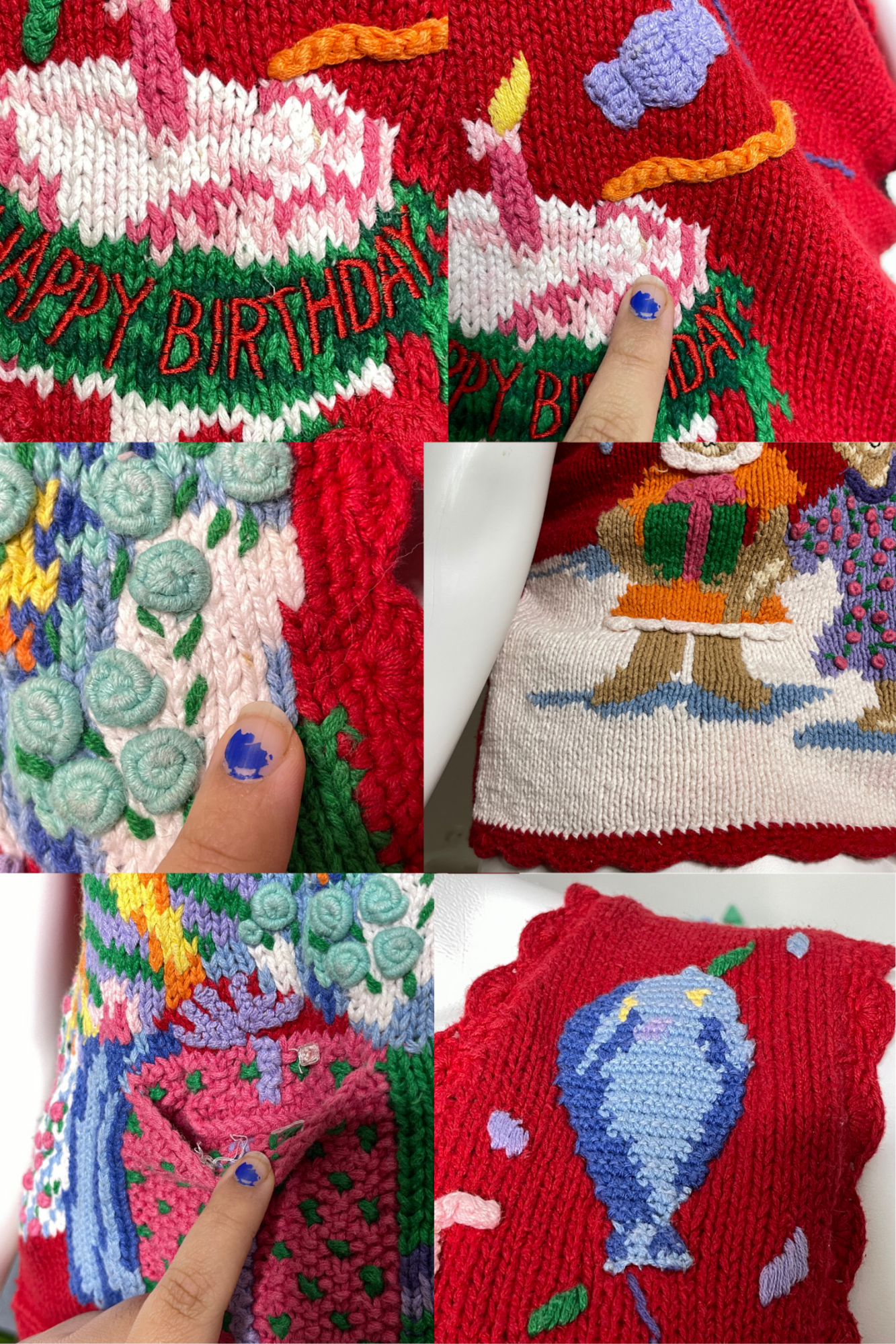 Vintage 90s Birthday Bears Hand Knit Vest Sz M/L