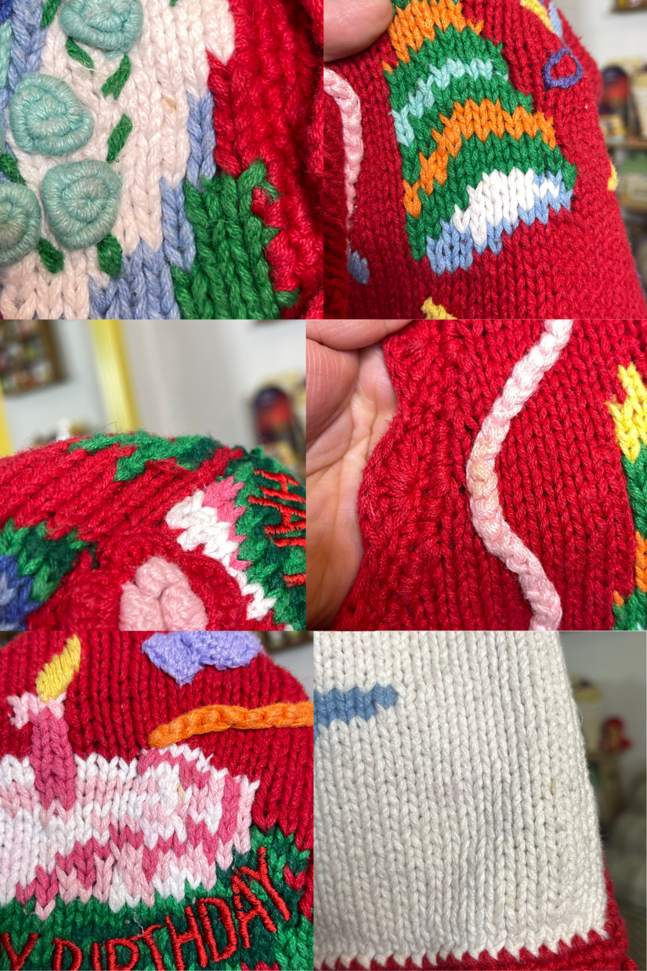 Vintage 90s Birthday Bears Hand Knit Vest Sz M/L