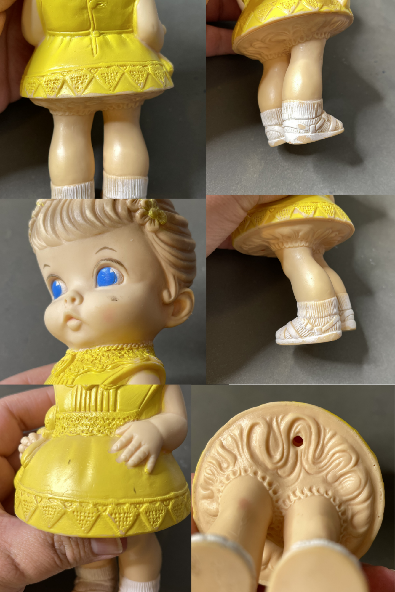 Vintage 1950's Yellow Dress Girl Doll Squeak Toy