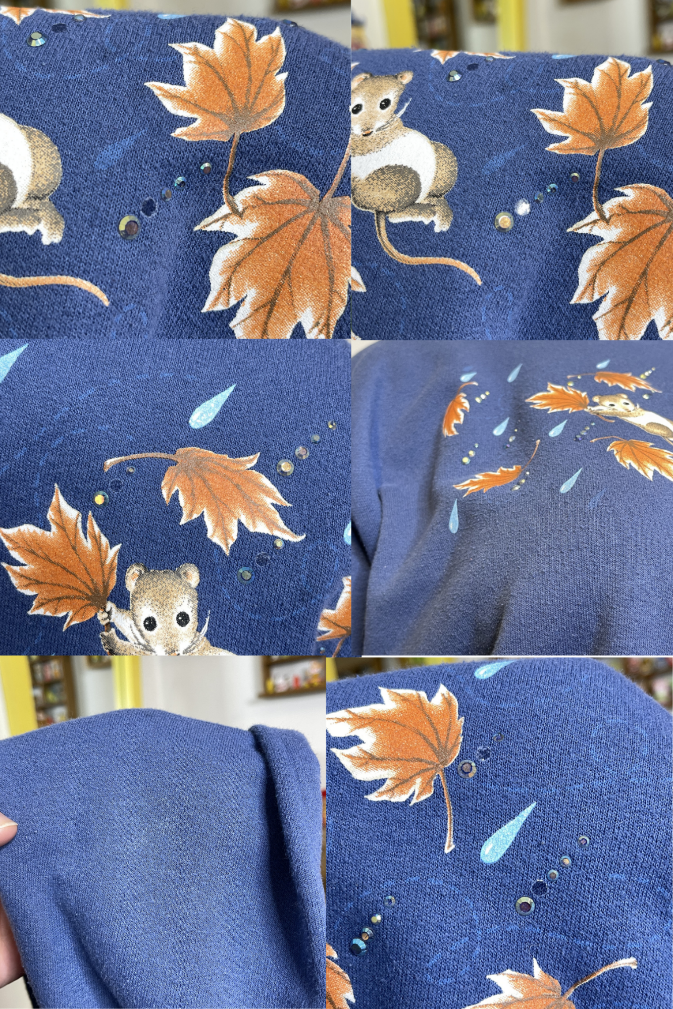 Vintage Field Mouse Fall Leaf Crewneck Sweater Sz L