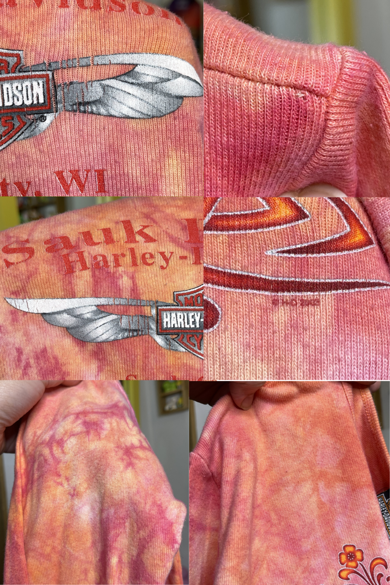 Vintage 2000s Harley Davidson Tie-dye Hibiscus Long Sleeve Sz L