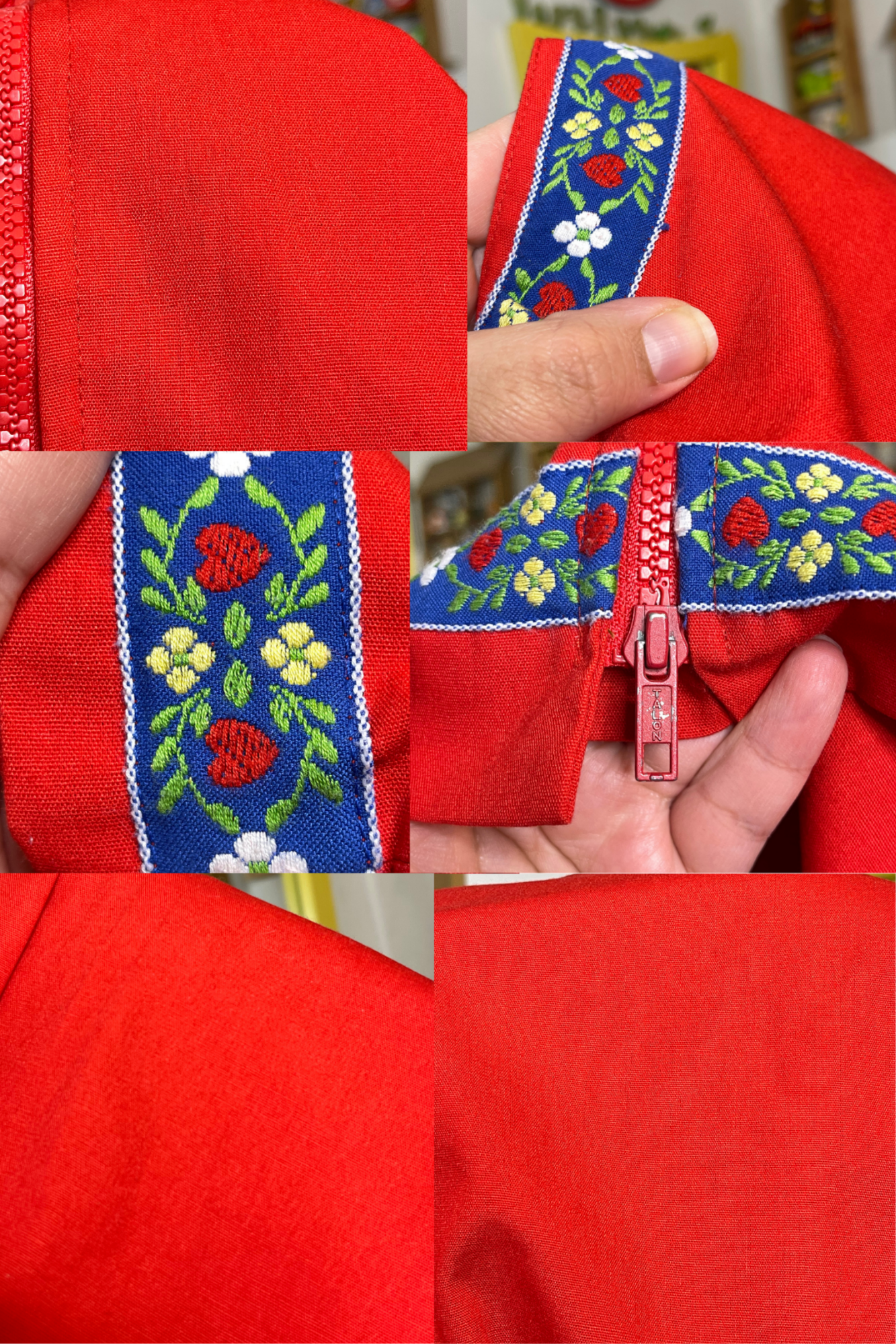 Vintage Red Strawberry Floral Heart Light Weight Jacket Sz L