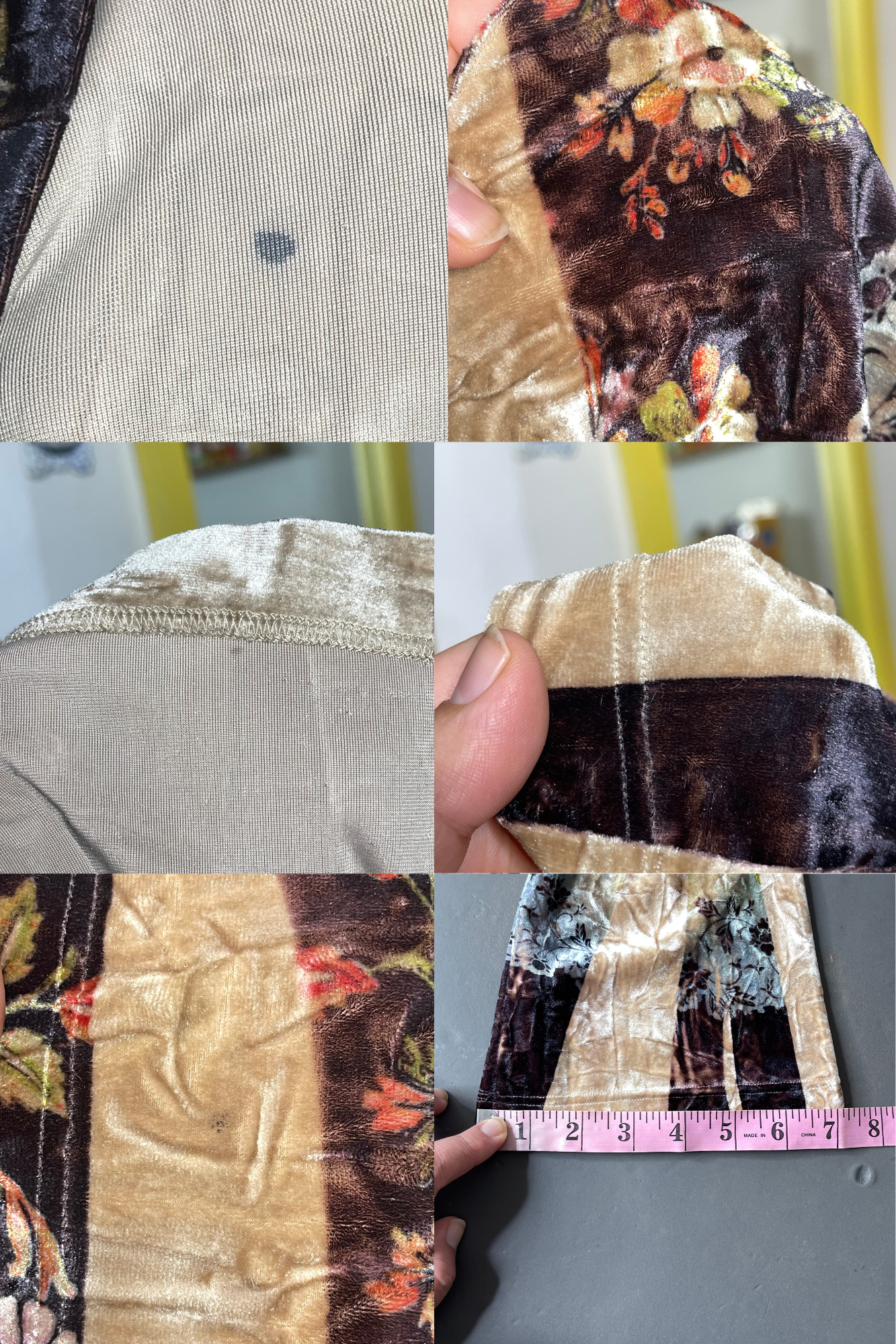 Vintage Crushed Velvet Floral Wide Sleeve Top Sz L