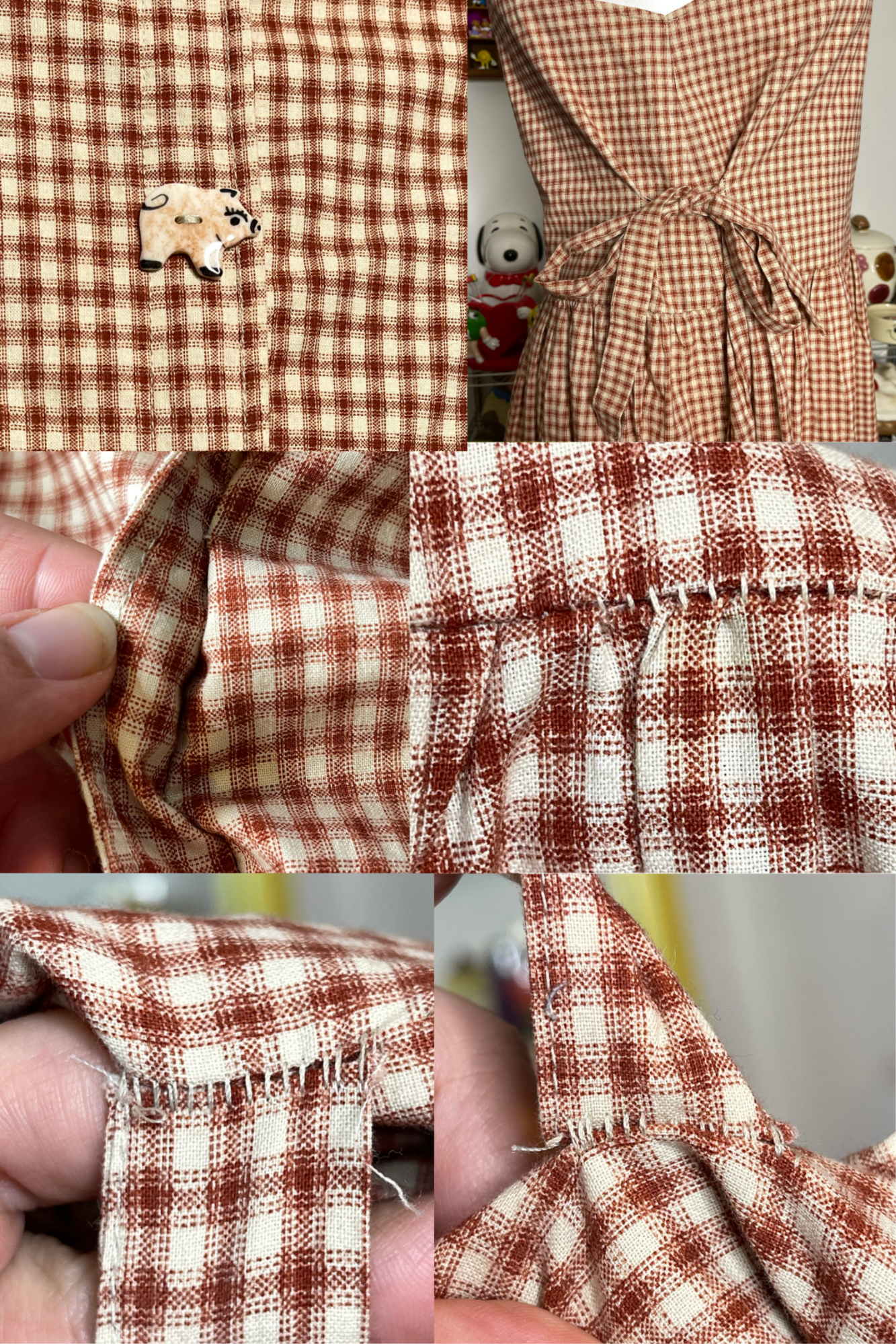 Vintage Handmade Gingham Pig Maxi Dress Sz XL/1X