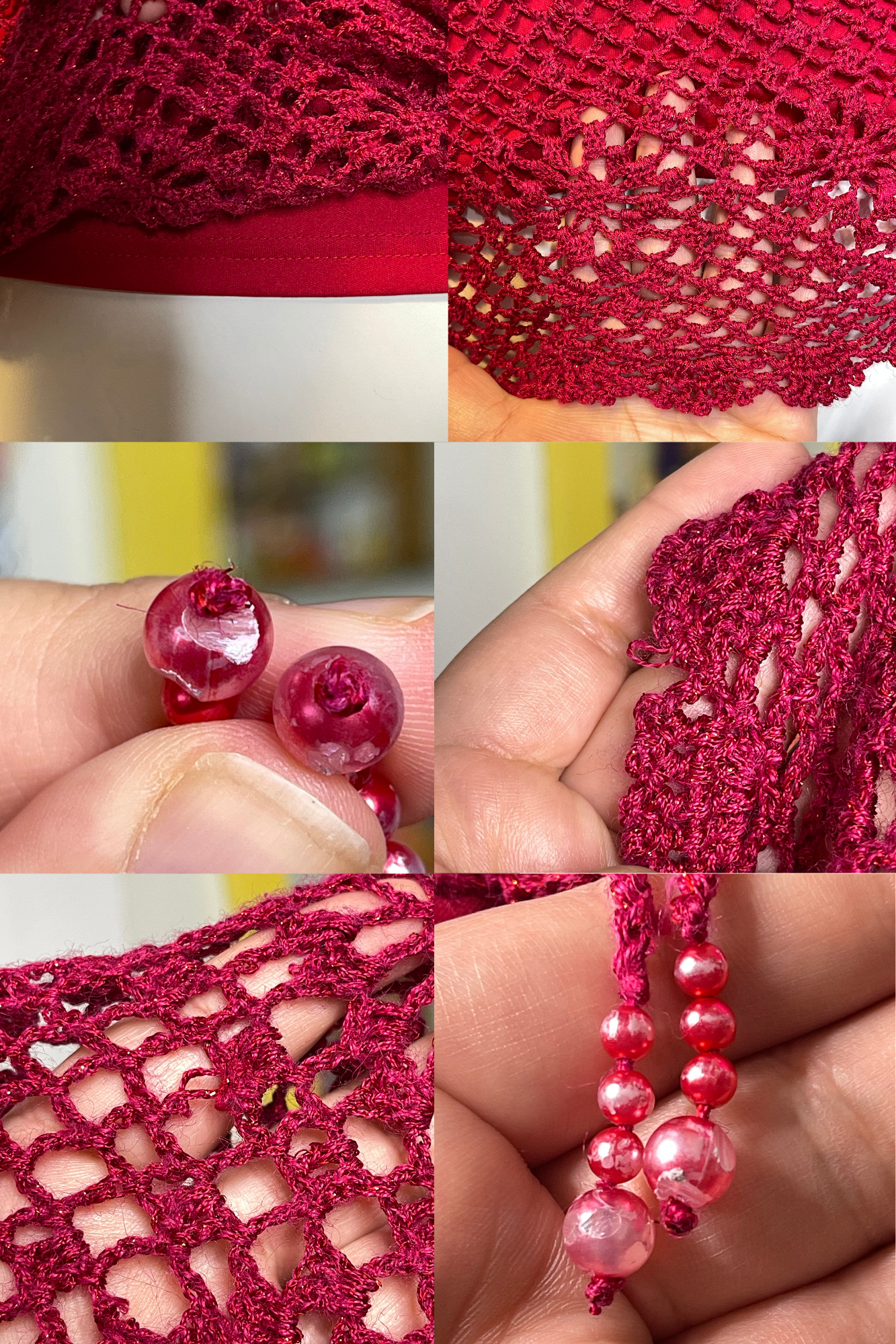 2000s Dark Hot Pink Beaded Crochet Tank Top Sz M