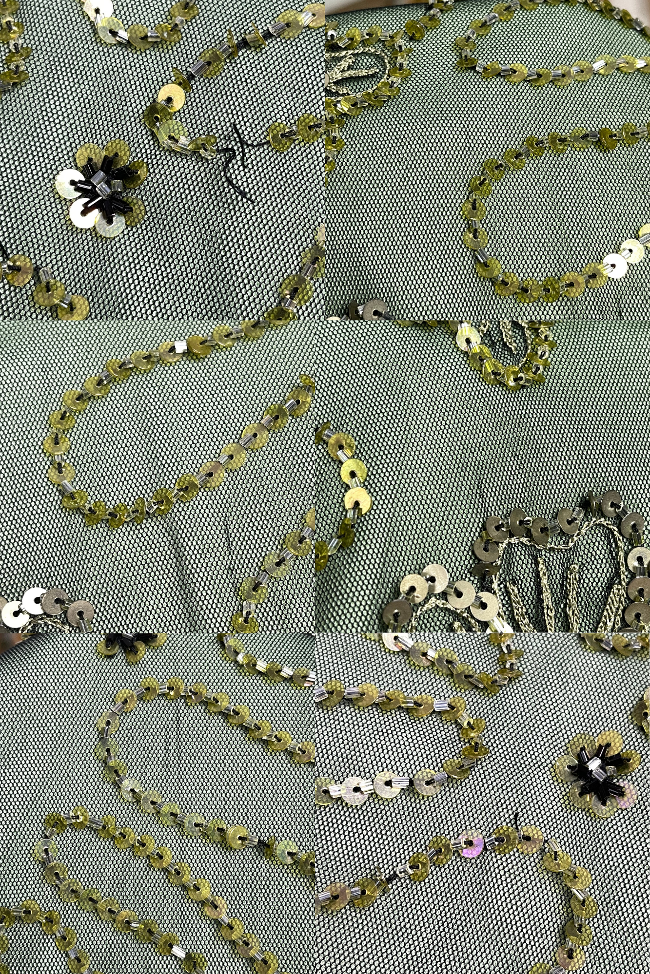 Vintage 2000s Green Beaded & Sequin Mesh Halter Top Sz L