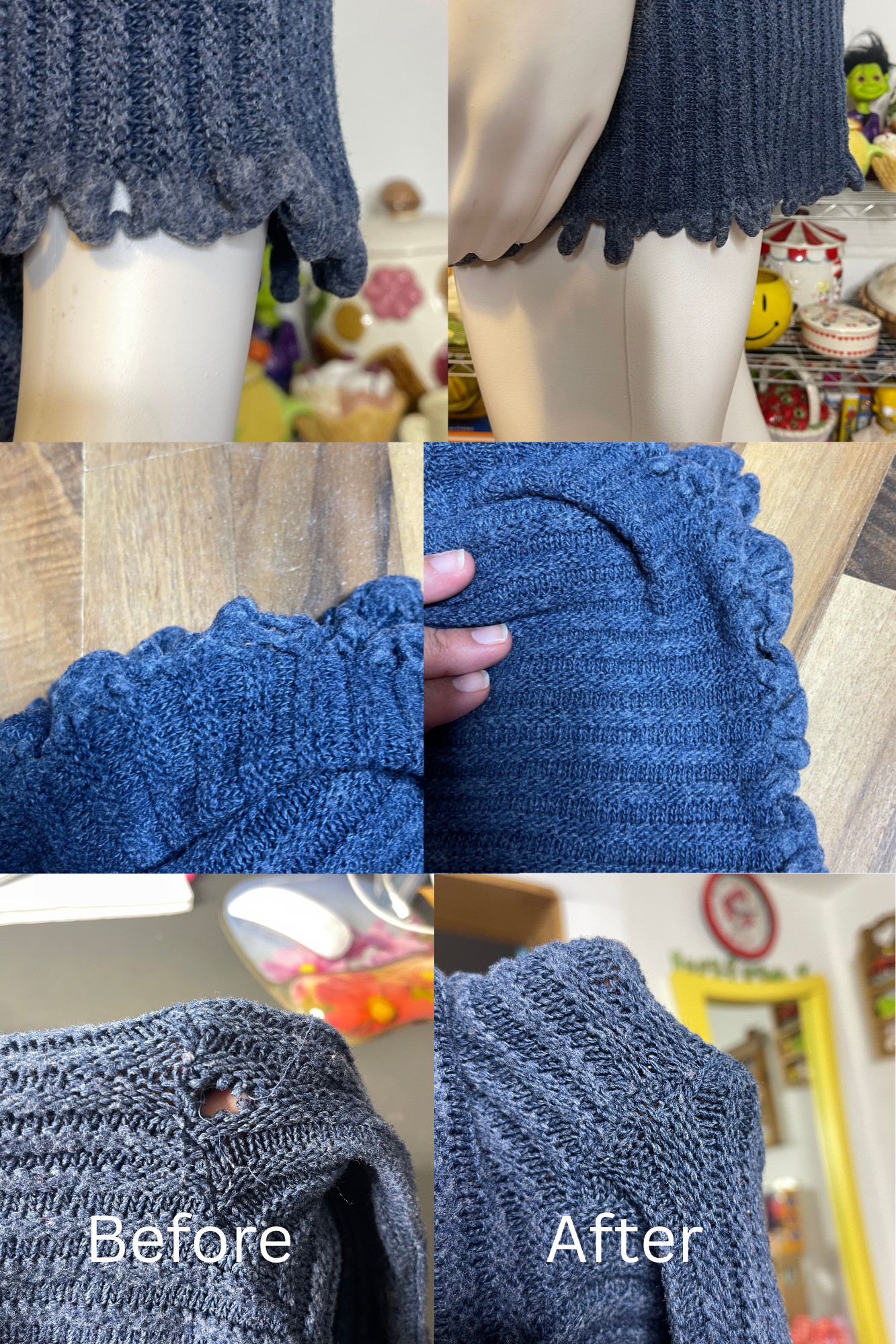 Vintage Blue Knit Tie Front 3/4 Sleeve Cardigan Sz M