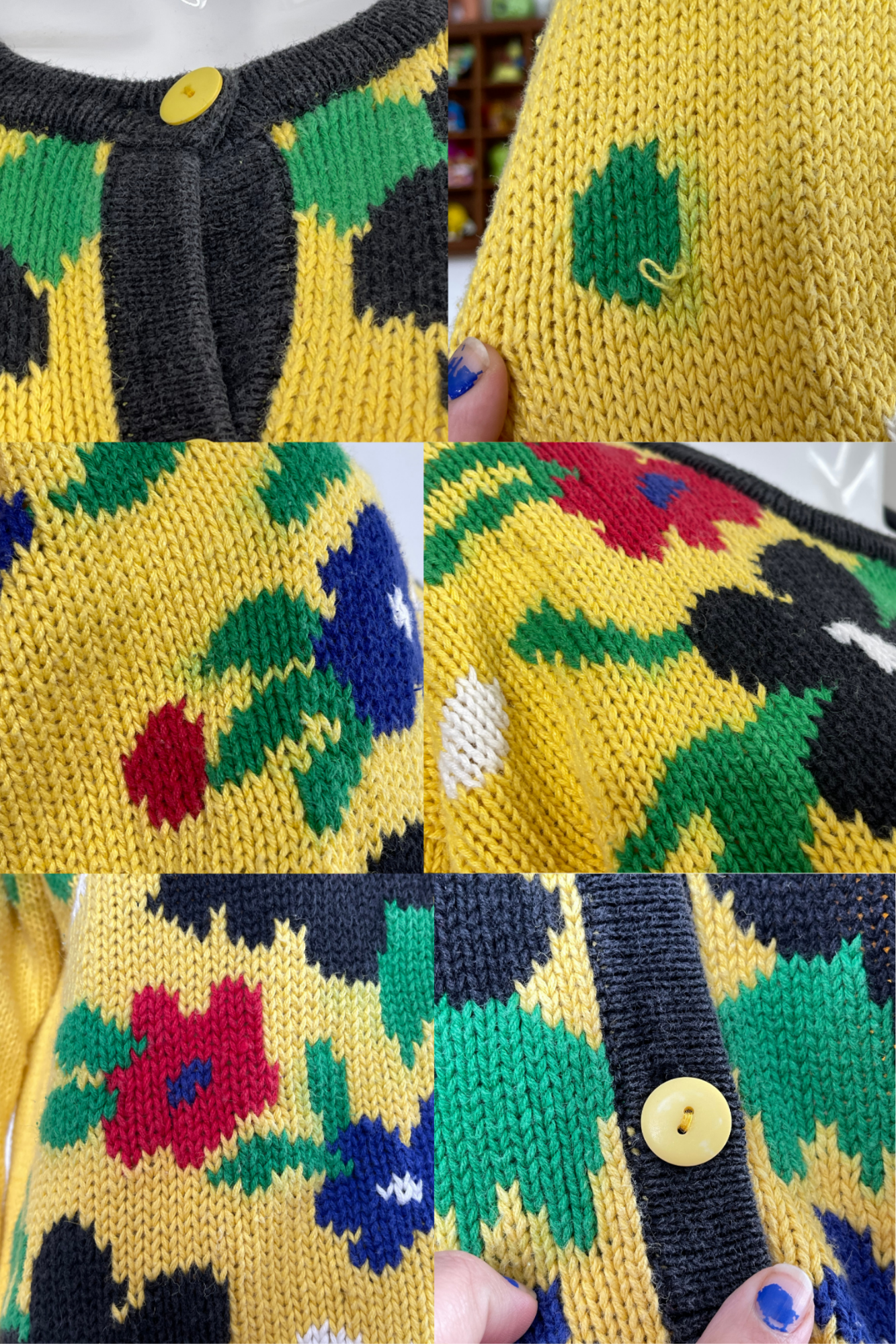 Vintage 90s Colorful Flower Polka Dot Clown Cardigan Sz S/P