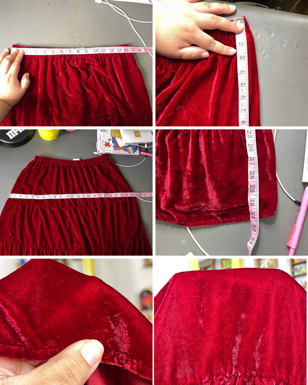 Vintage Red Velvet Tiered Midi Maxi Skirt Sz L