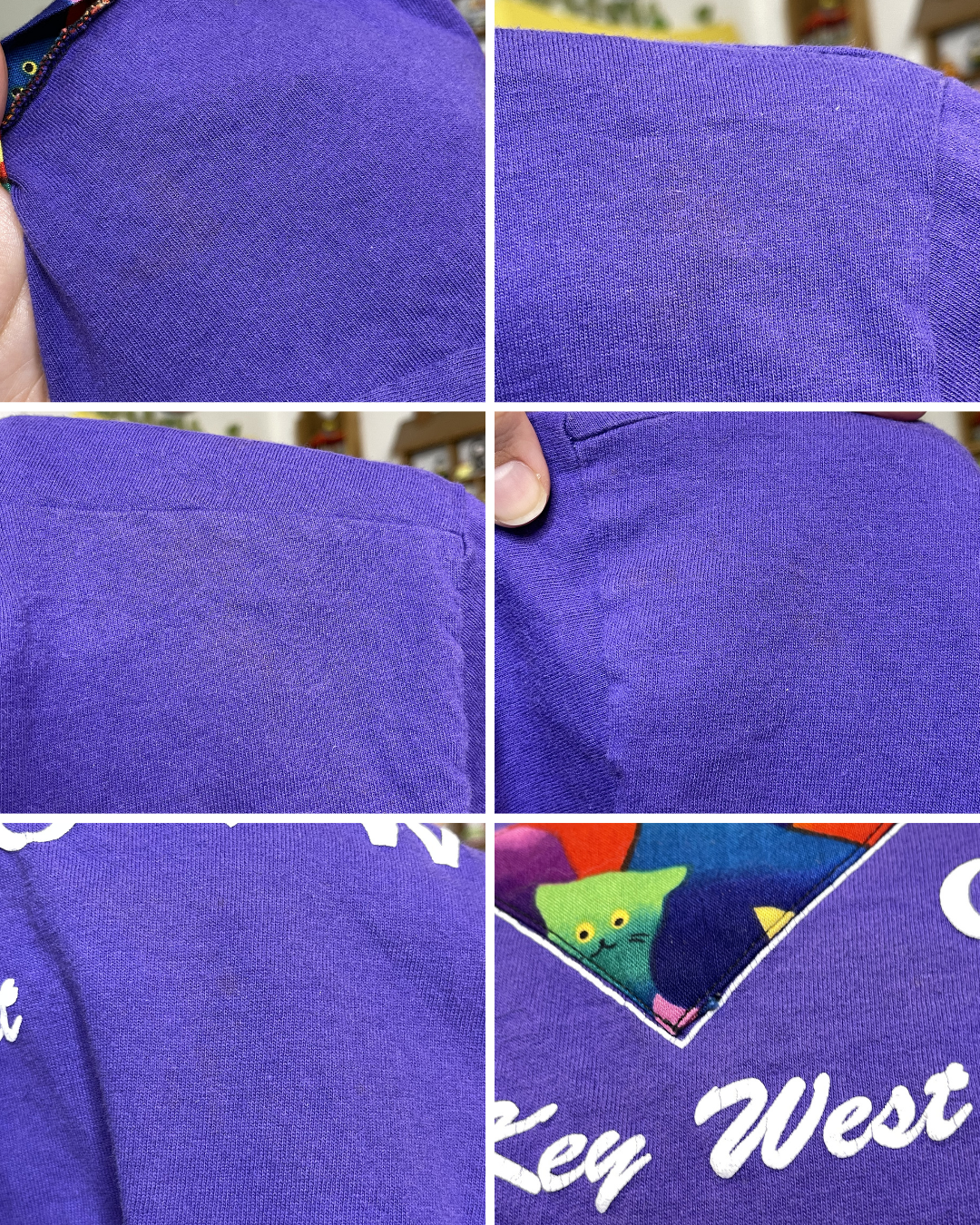 2000s Rainbow Cats Meow Key West Patchwork Tee Sz S