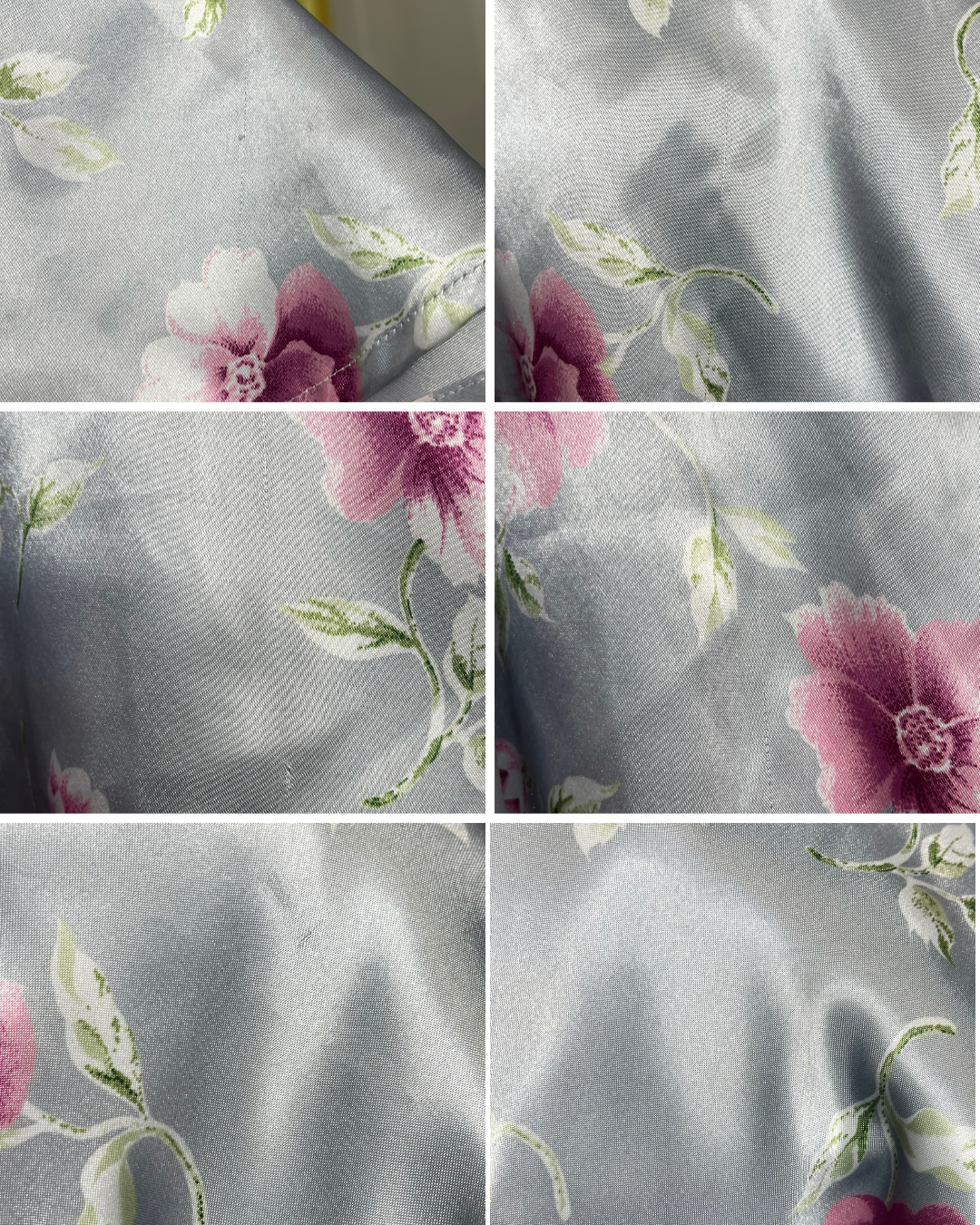 Vintage Silver Gray Flower Print Stain Style Mini Dress Sz M