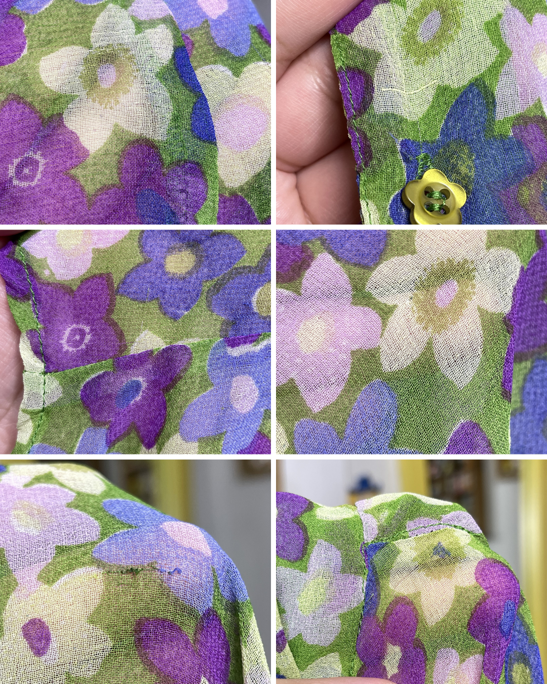 Vintage 90s Colorful Sheer Flower Print Button Up Top Sz M