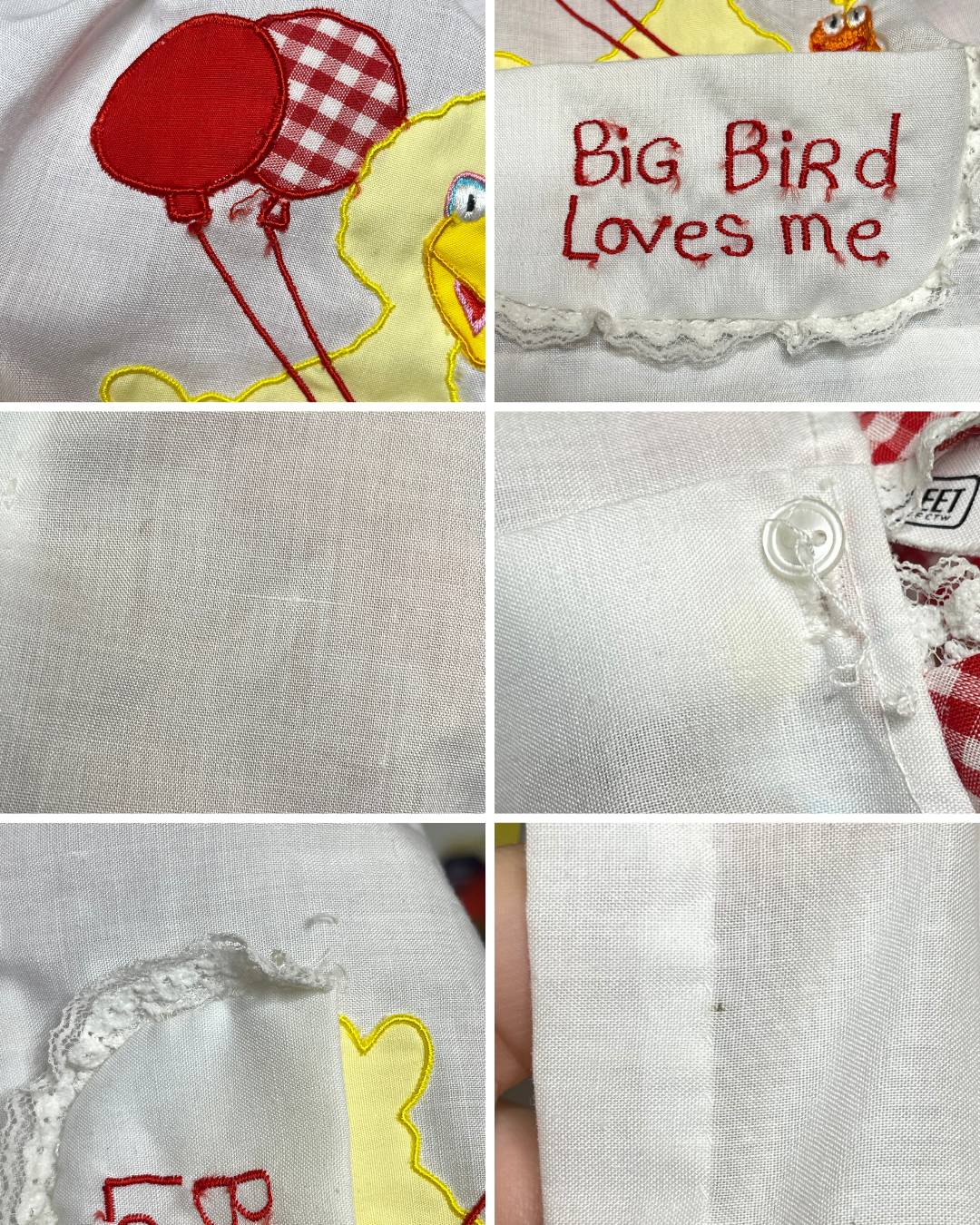 Vintage Big Bird Red Gingham Baby Dress + Bloomers 2pc Set Sz 12M