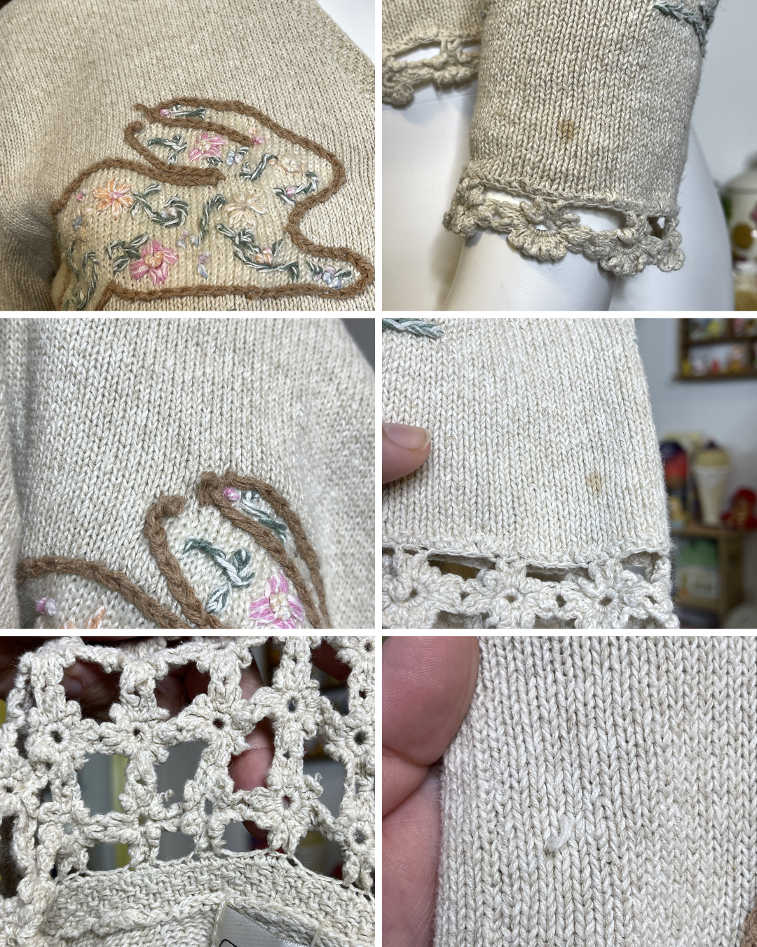 Vintage Spring Bunny Cottage Core Knit Cardigan Sz L