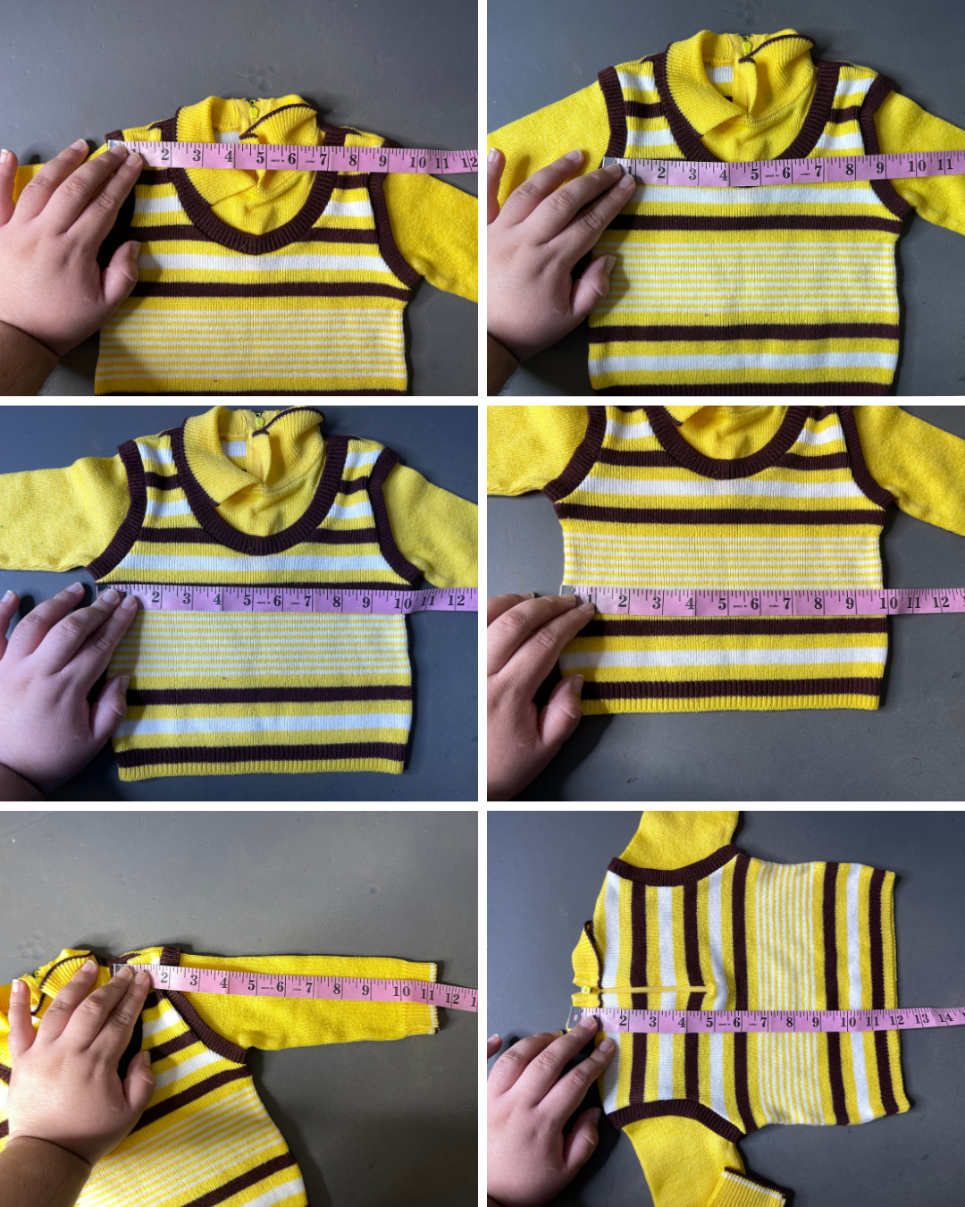 Vintage Yellow Brown Striped Knit Sweater Vest Sz 18M