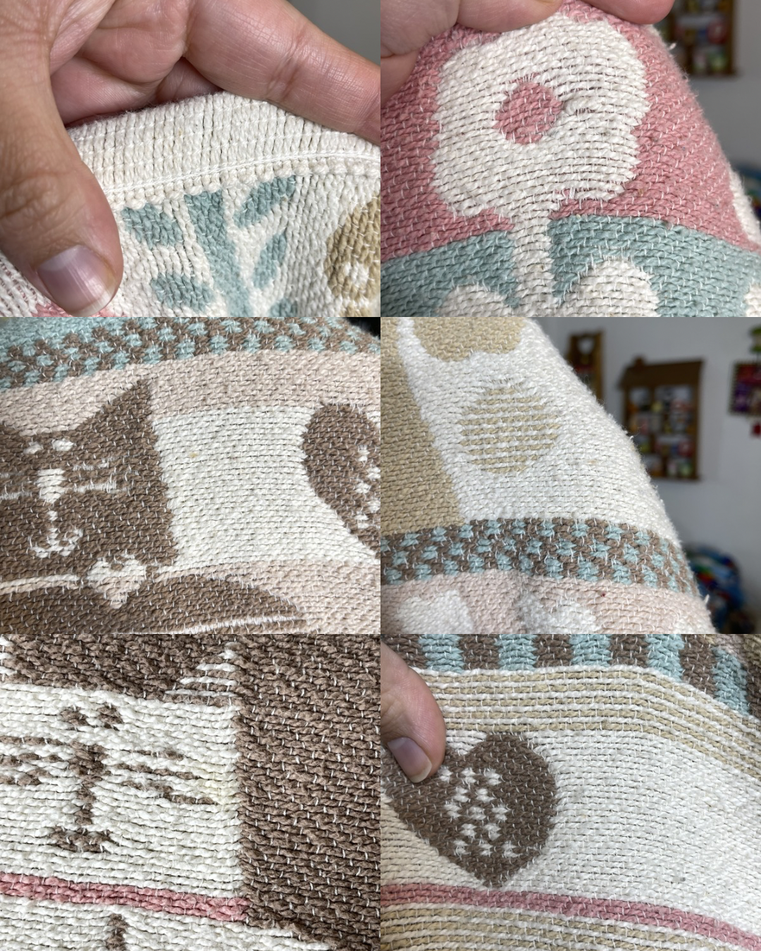 Vintage 80s 90s Cottage Core Cat Knit Throw Blanket