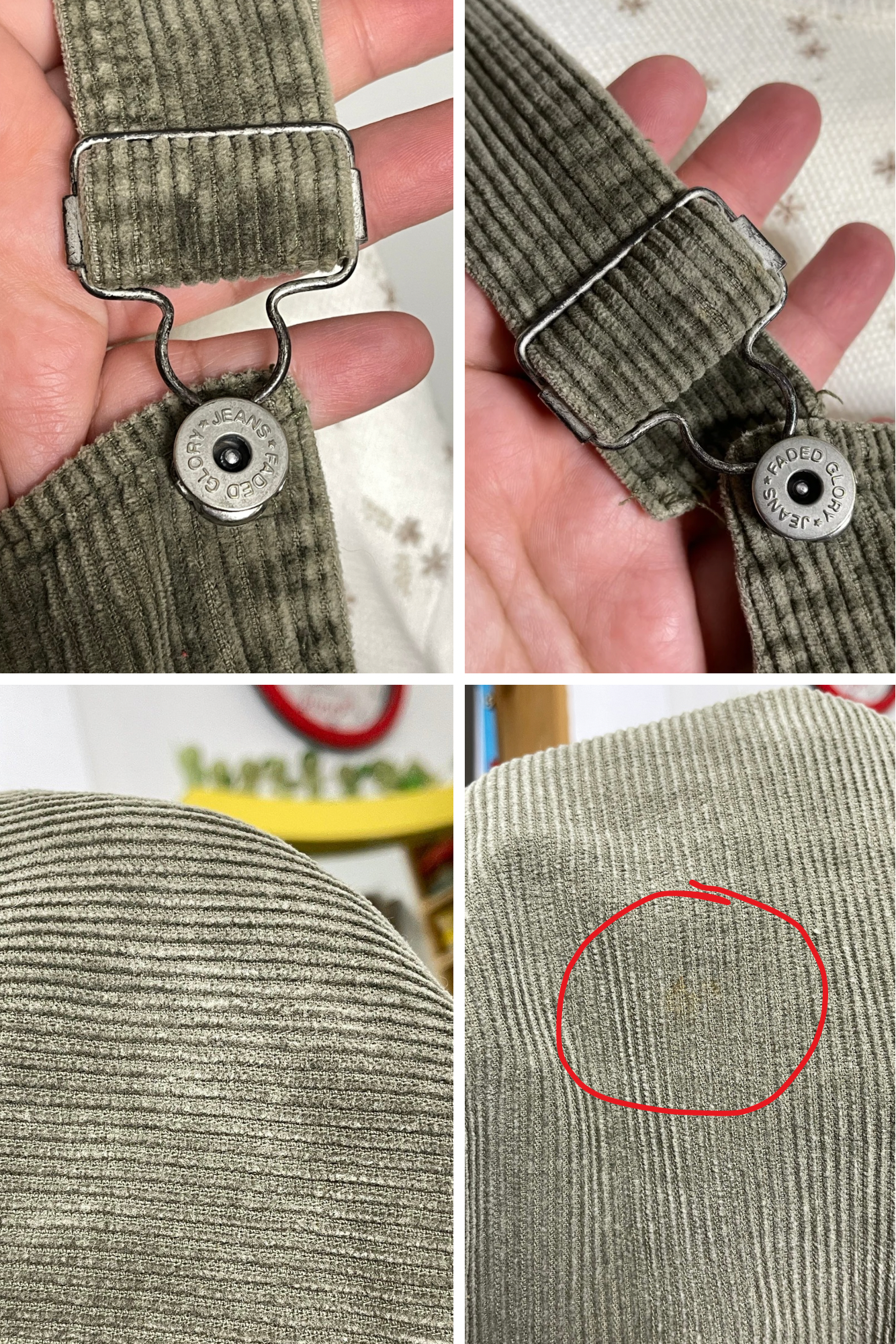 90s Faded Olive Green Corduroy Overall Dress Sz XL