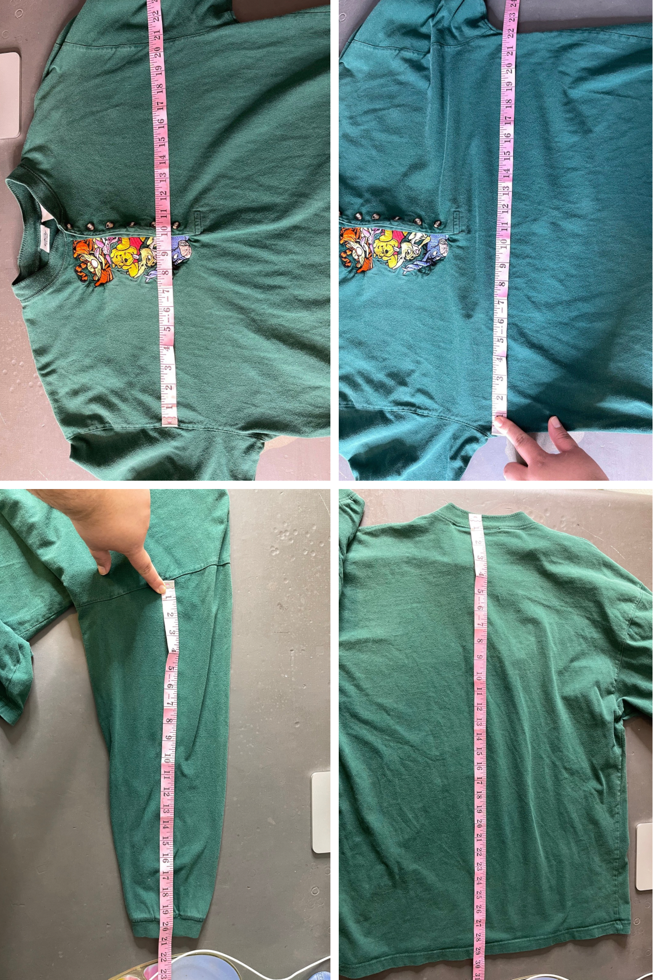 90s Winnie the pooh & friends green emboridered long sleeve sz XL