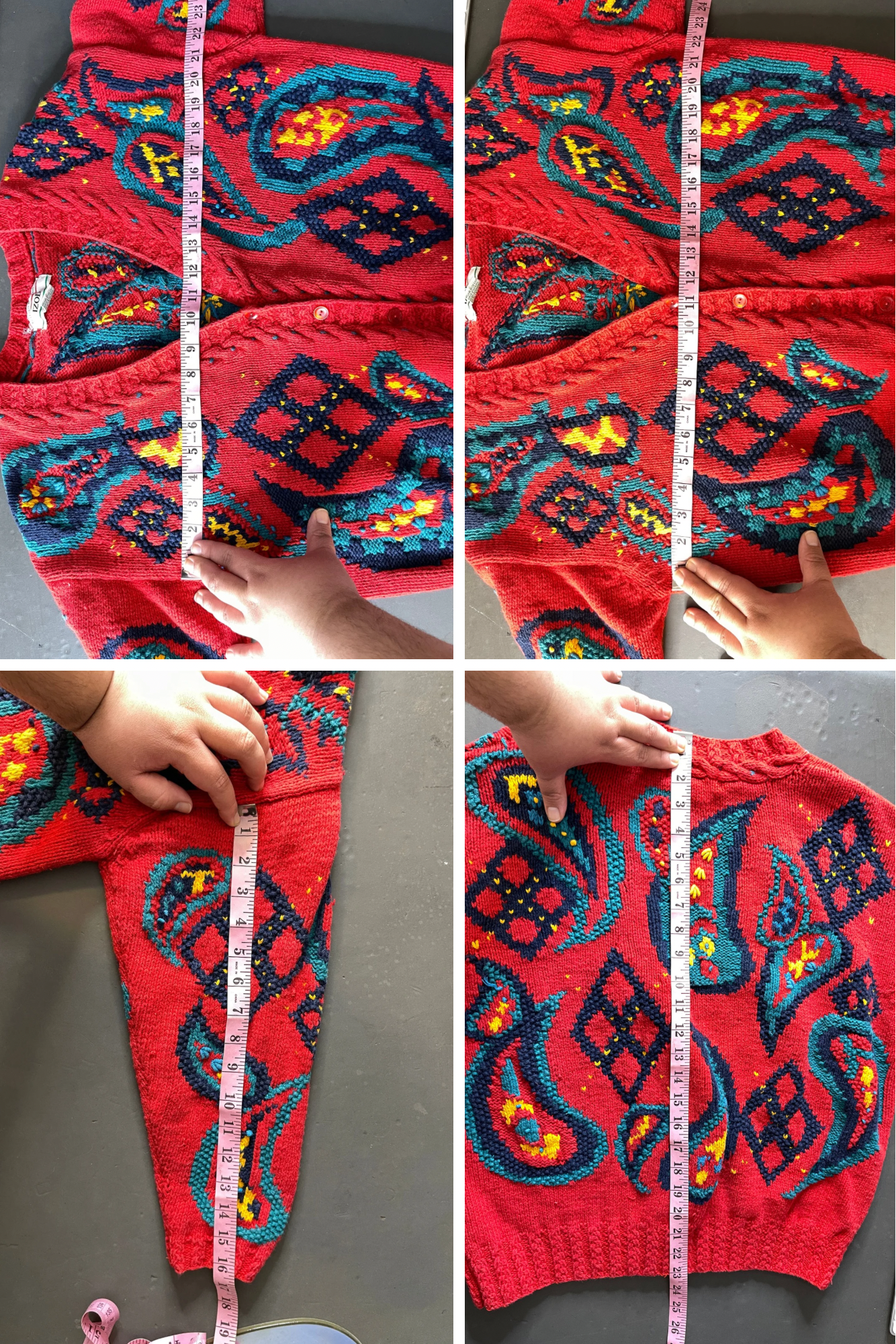 90s chunky paisley hand knit cardigan sz M