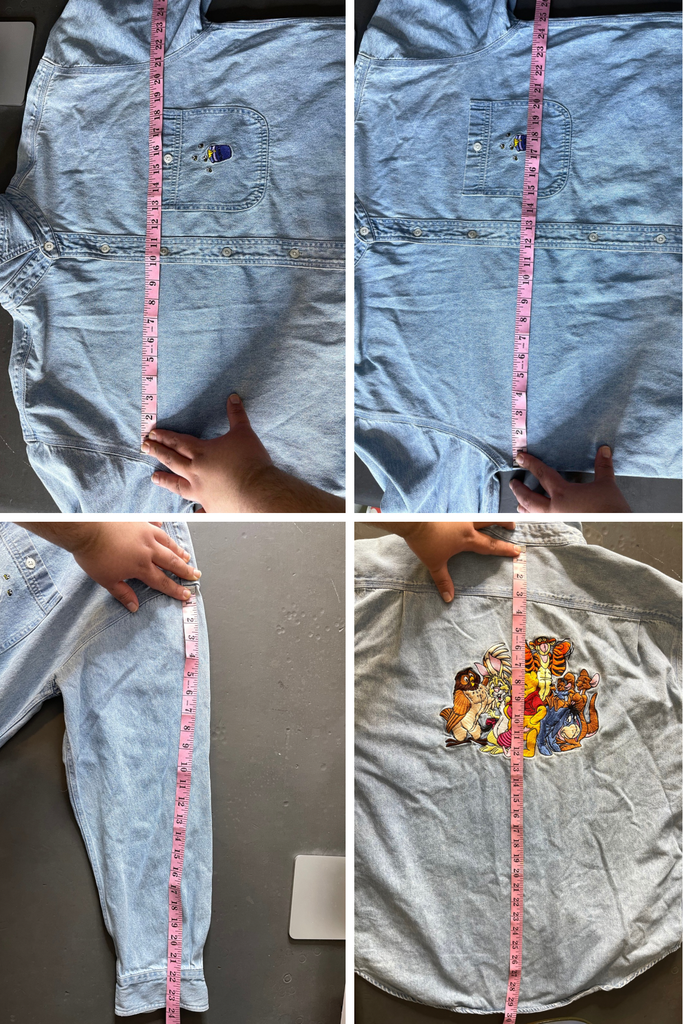 Vintage Pooh and friends embroidered denim button down sz L