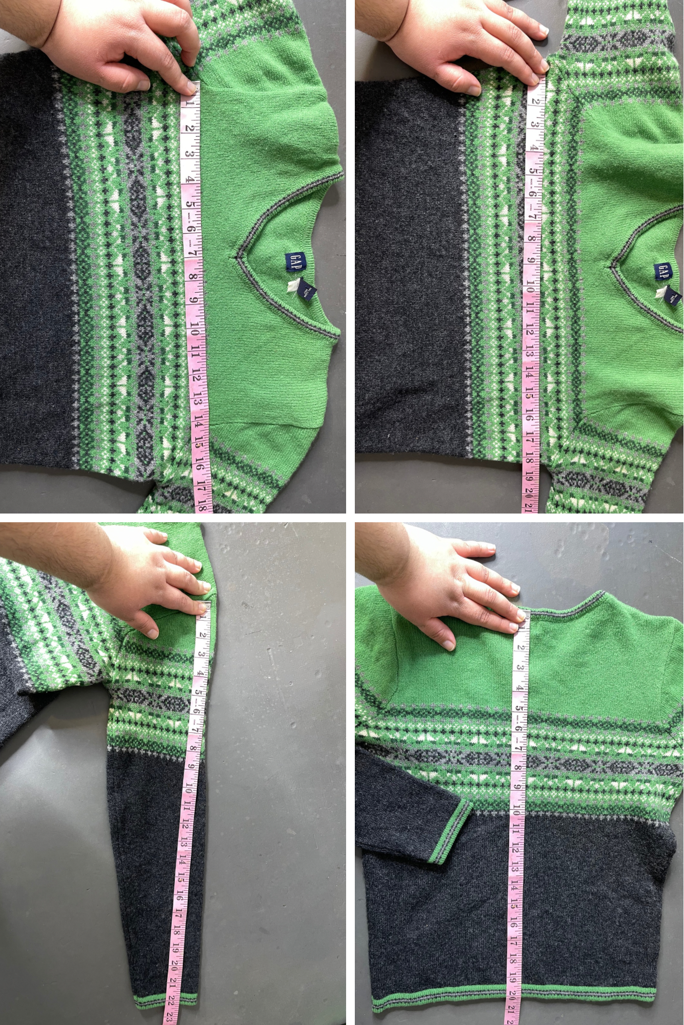 Vintage 90s Fair Isle Green Gap Lambs Wool Long Sleeve Sz S/M