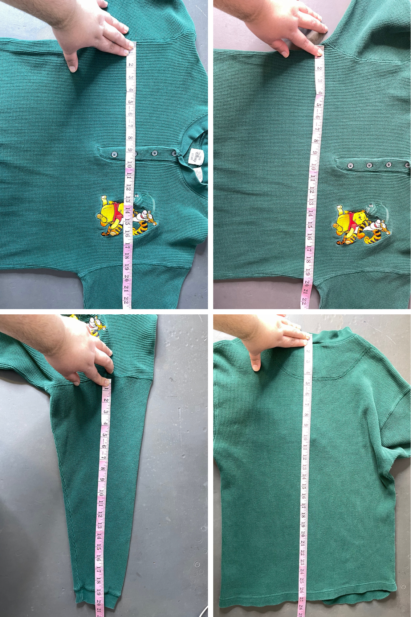 90s Green Waffle Knit Embroidered Pooh Long Sleeve Sz L