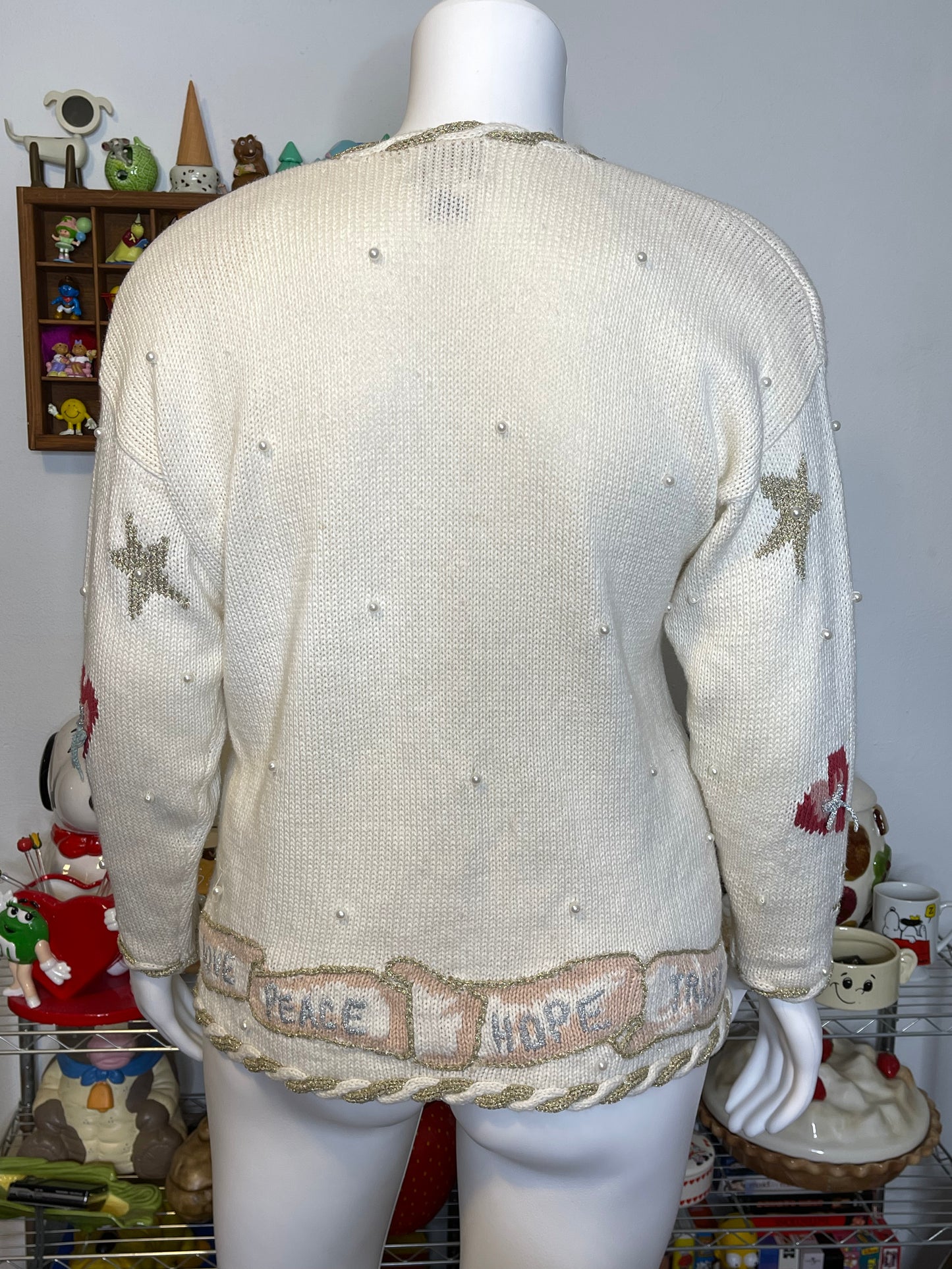 Vintage 90s Holiday Angels Love Bows Oversized Knit Cardigan Sz L