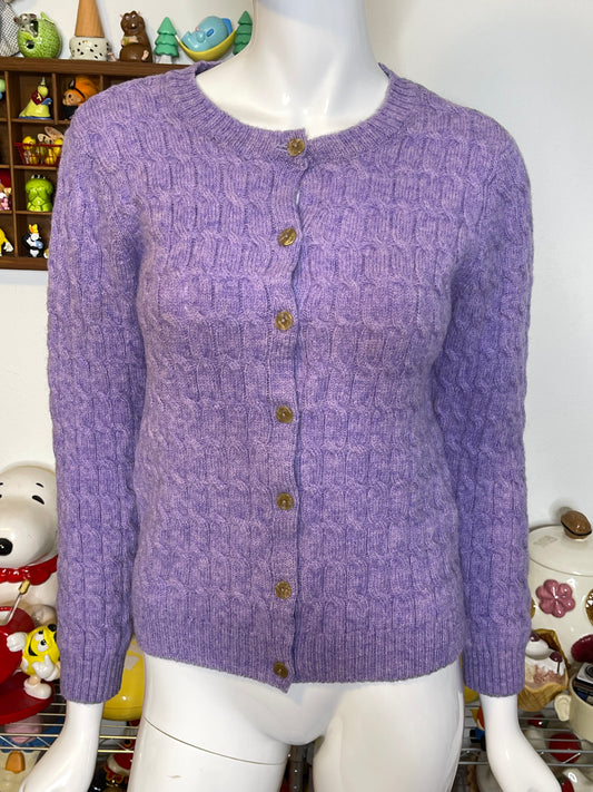 Lilac Purple Cable Knit Wool Cardigan Sz S/P