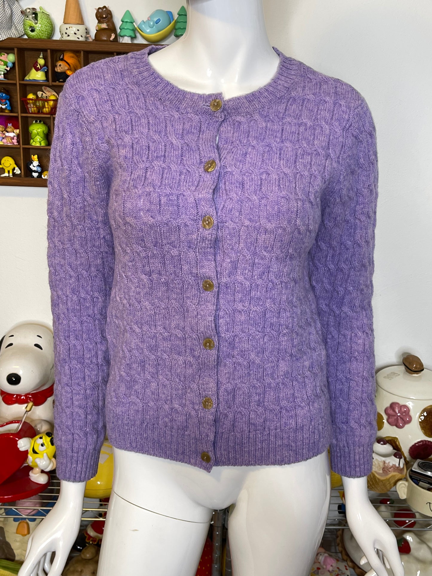 Lilac Purple Cable Knit Wool Cardigan Sz S/P